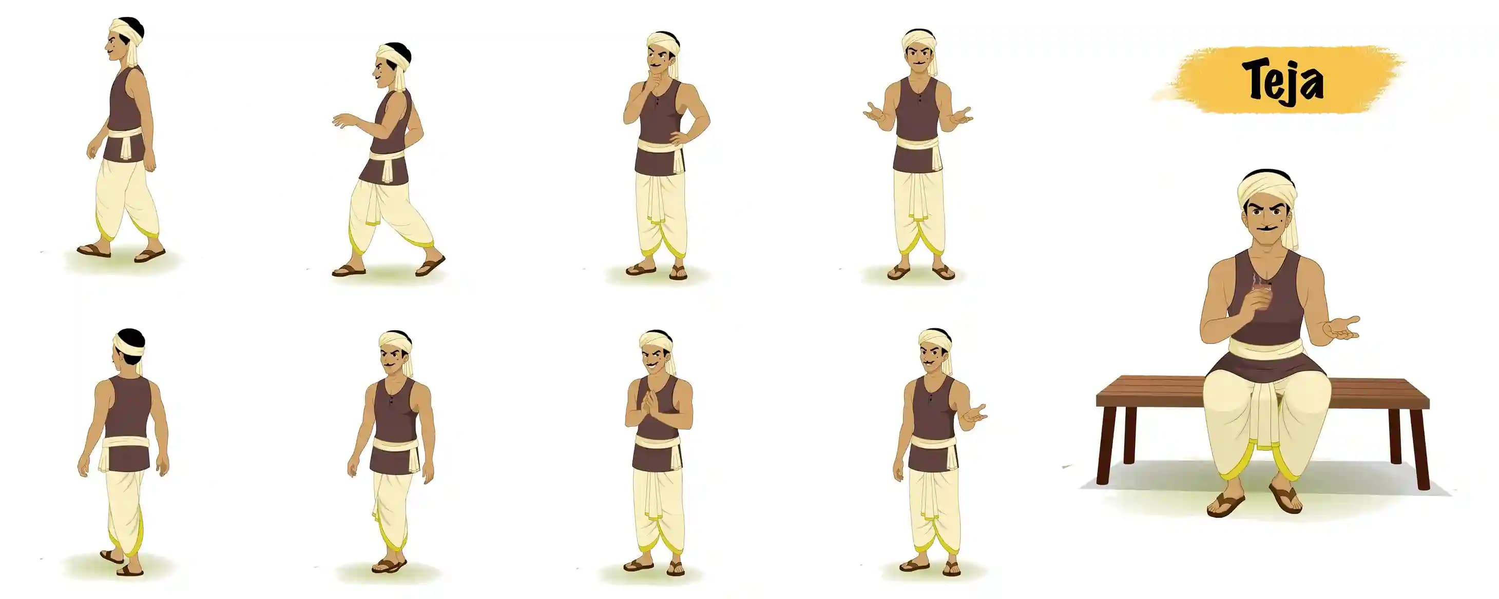 Indian thief animated vector cartoon character model sheet AKA Teza
