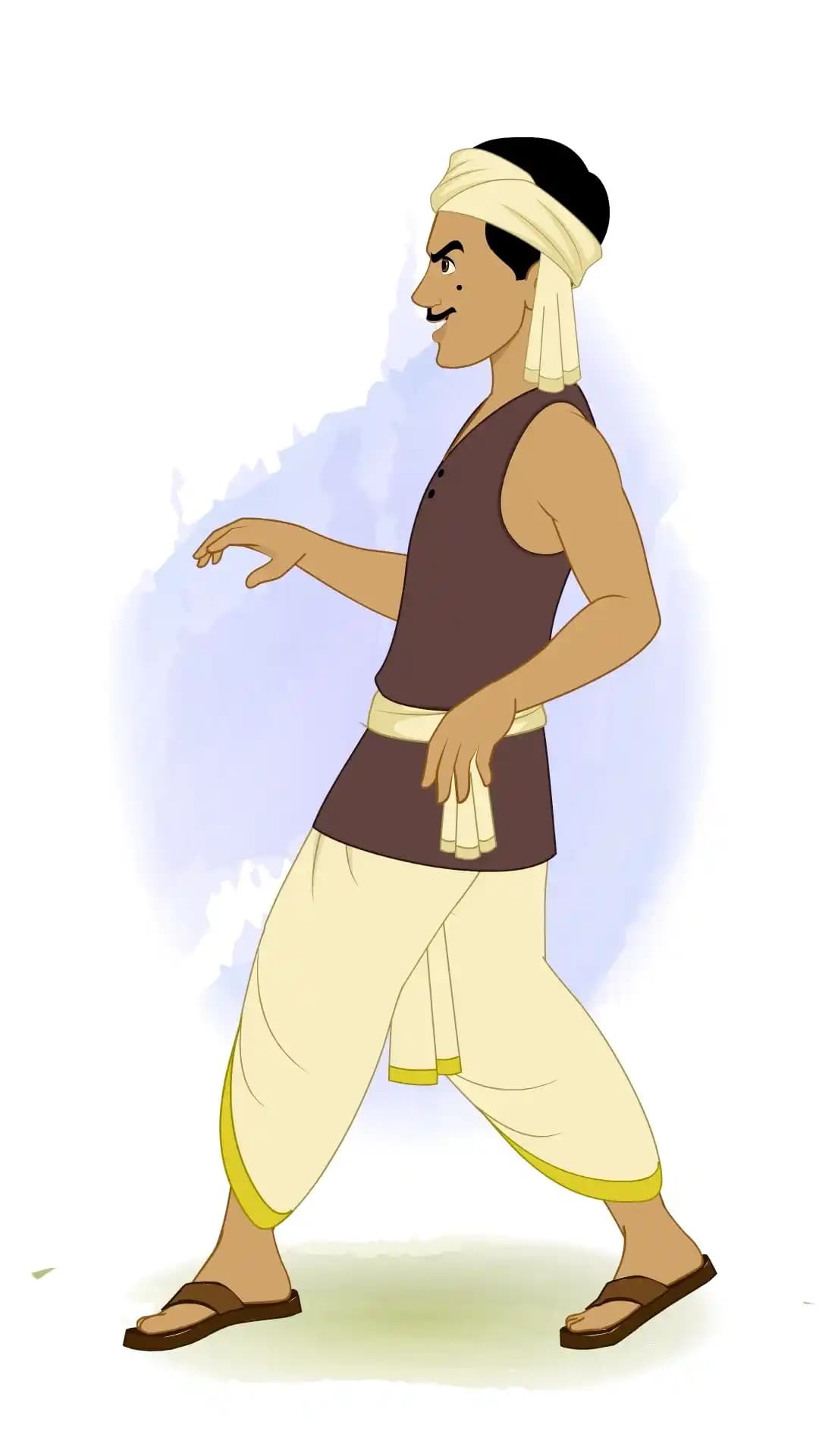 Vector illustration of an Indian thief in dhoti and turban performing a stealthy side‑walk pose, fully rigged for AI, EPS, FLA and MP4 animation AKA Teza
