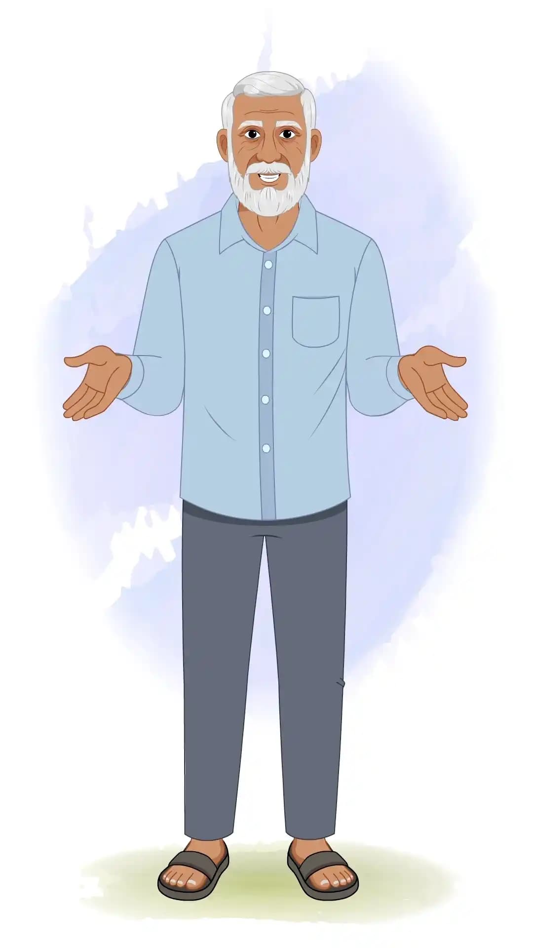 An Indian elder man talking animated vector cartoon character AKA Ramgopal