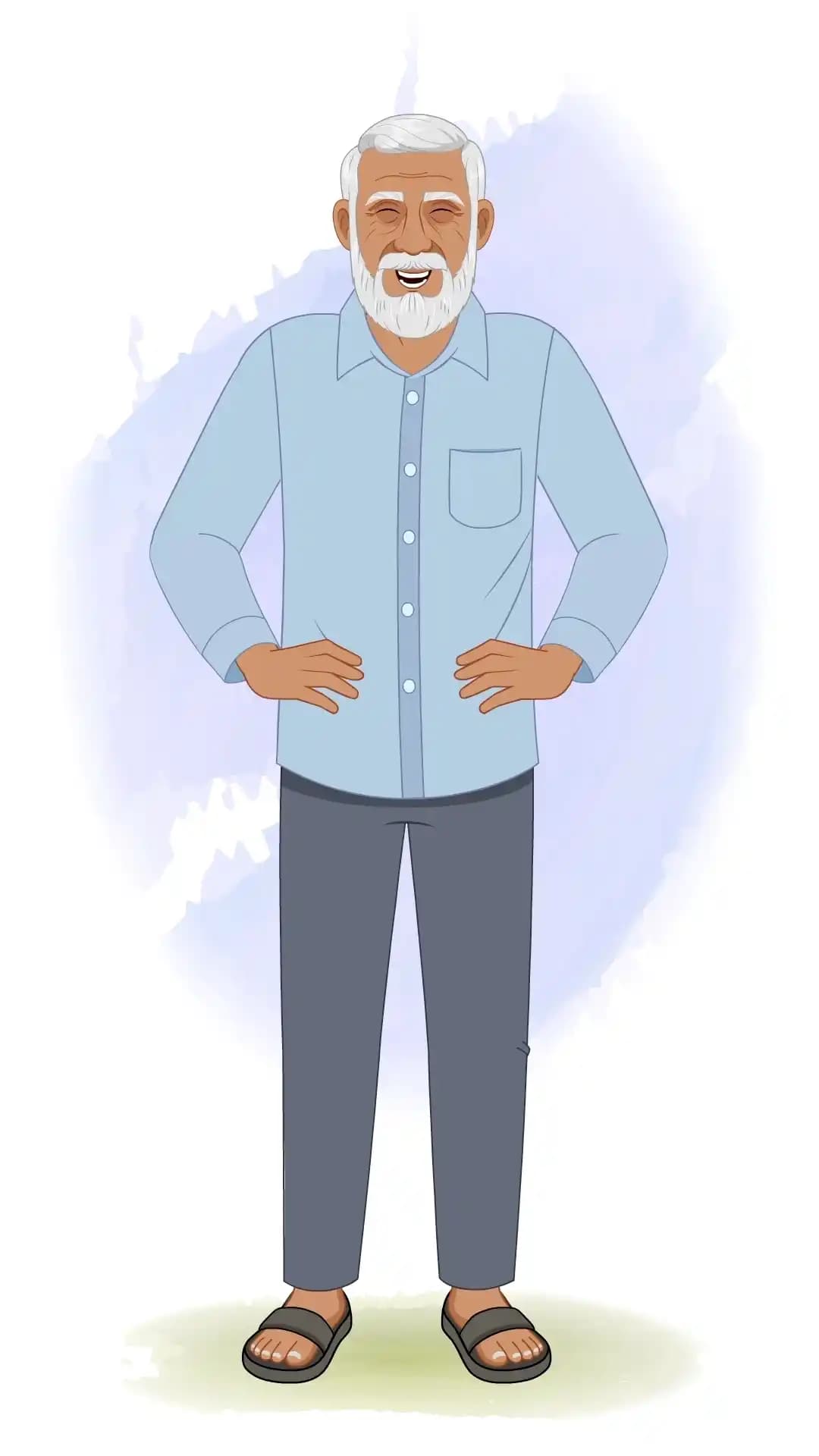 An Indian elder man laughing animated vector cartoon character AKA Ramgopal
