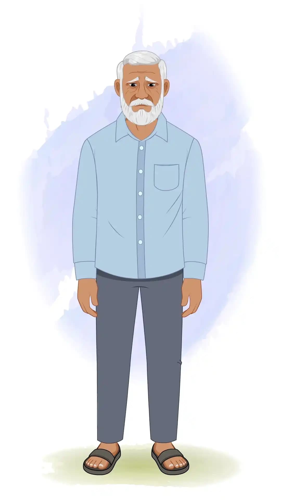 An Indian elder sad man animated vector cartoon character AKA Ramgopal