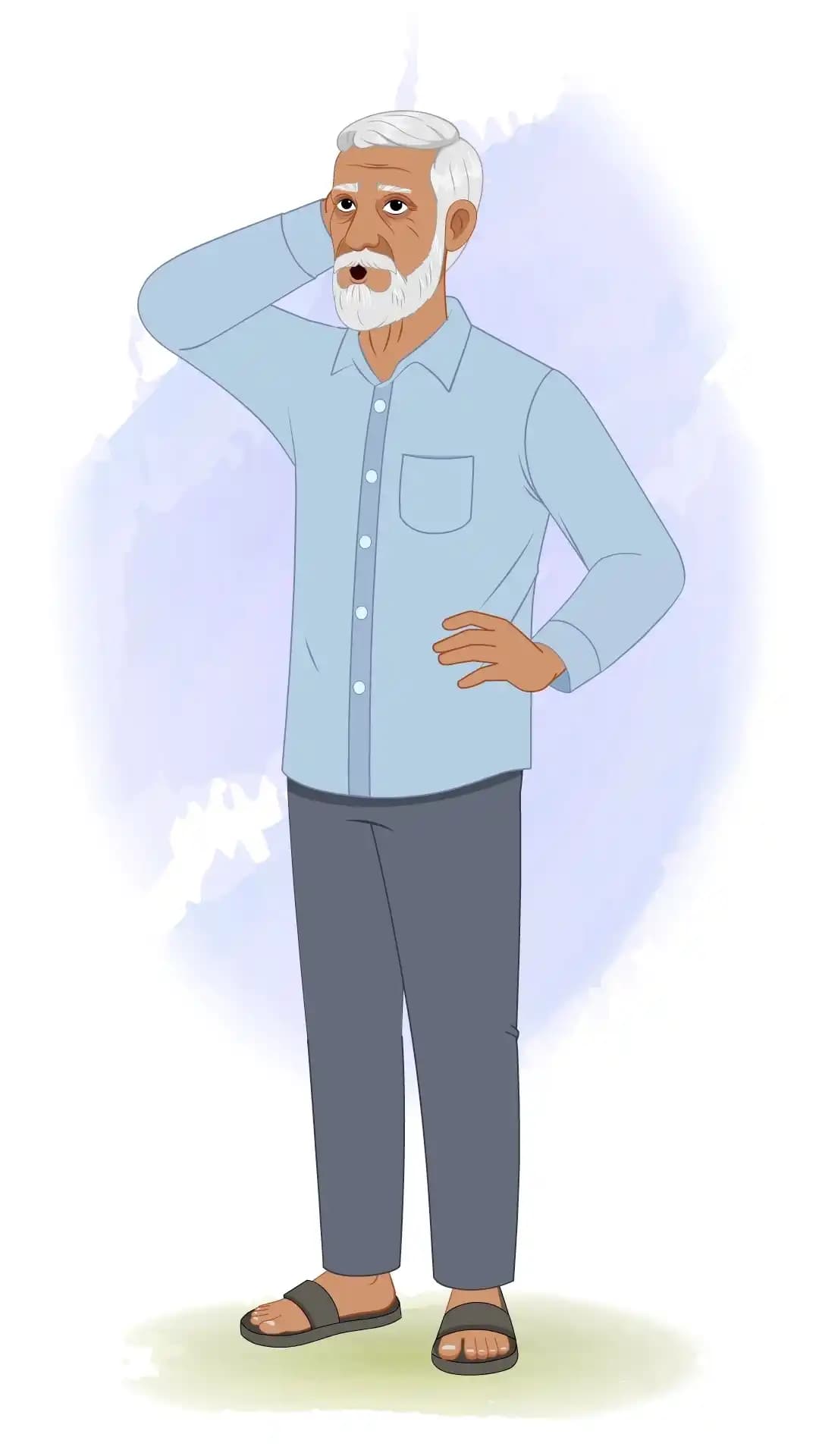 An Indian elder man confused animated vector cartoon character AKA Ramgopal