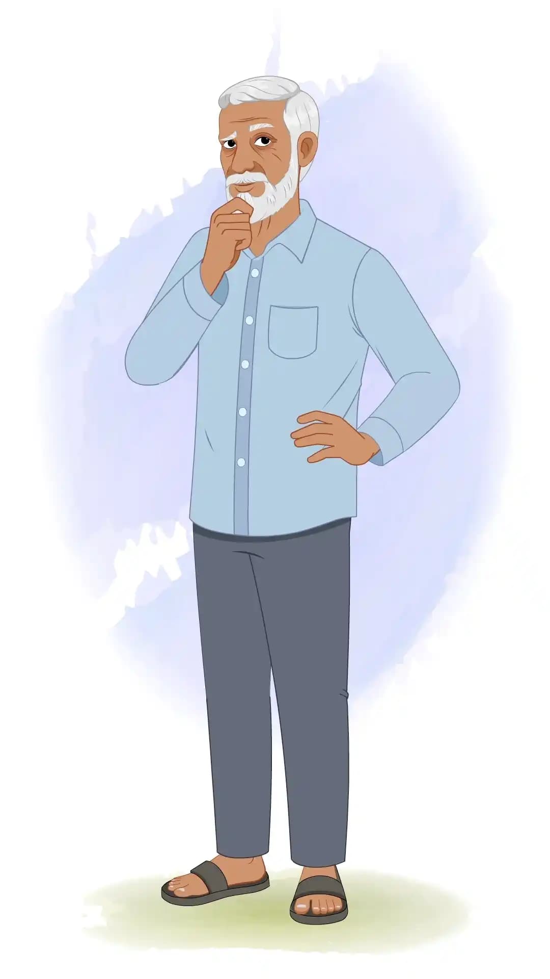 An Indian elder man thinking animated vector cartoon character AKA Ramgopal