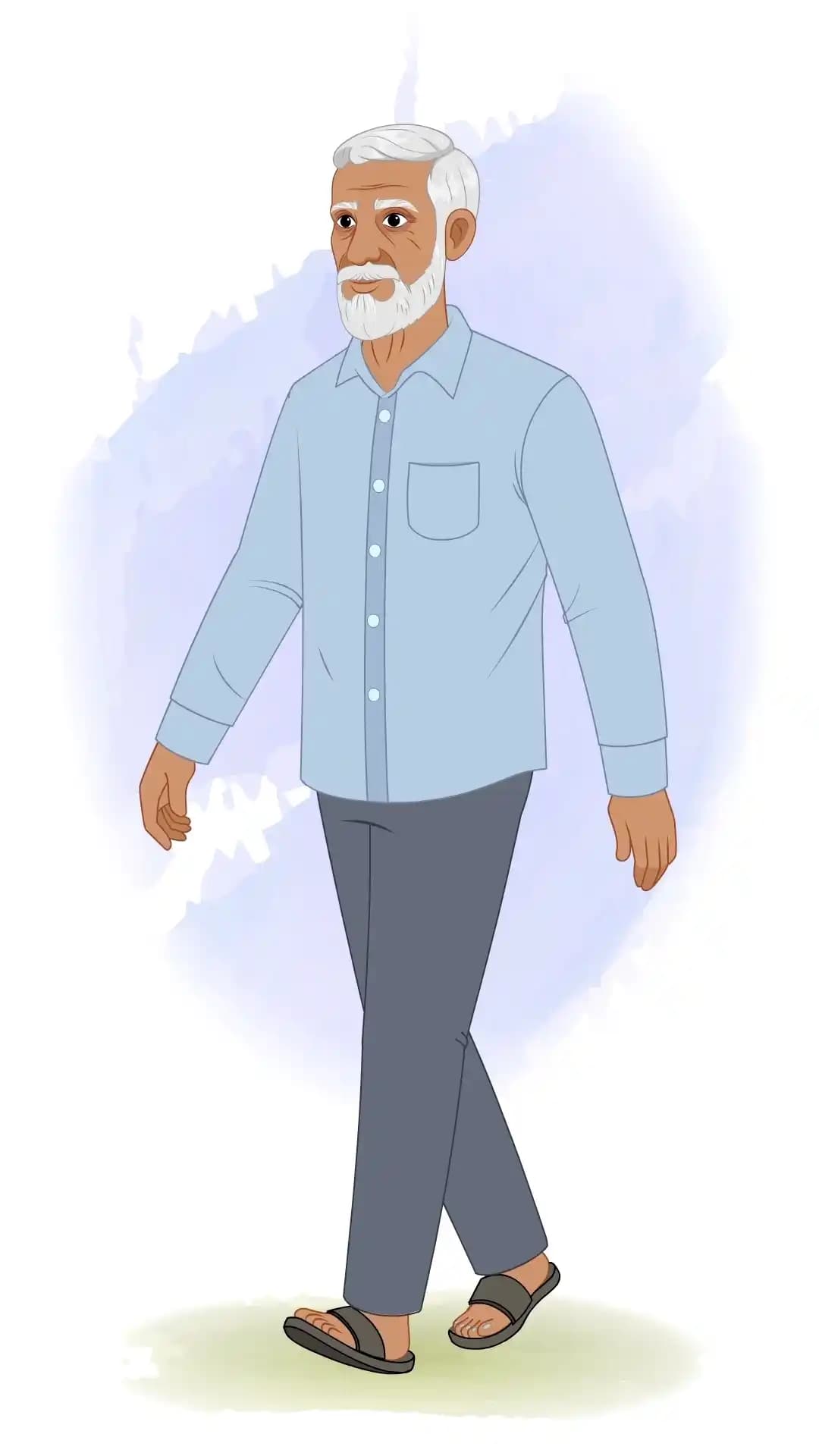 An Indian elder man walk animated vector cartoon character AKA Ramgopal