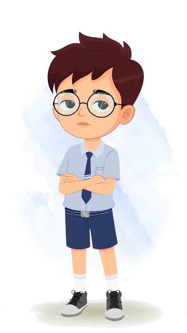 An annoyed school boy animated cartoon character aka harry 3/4