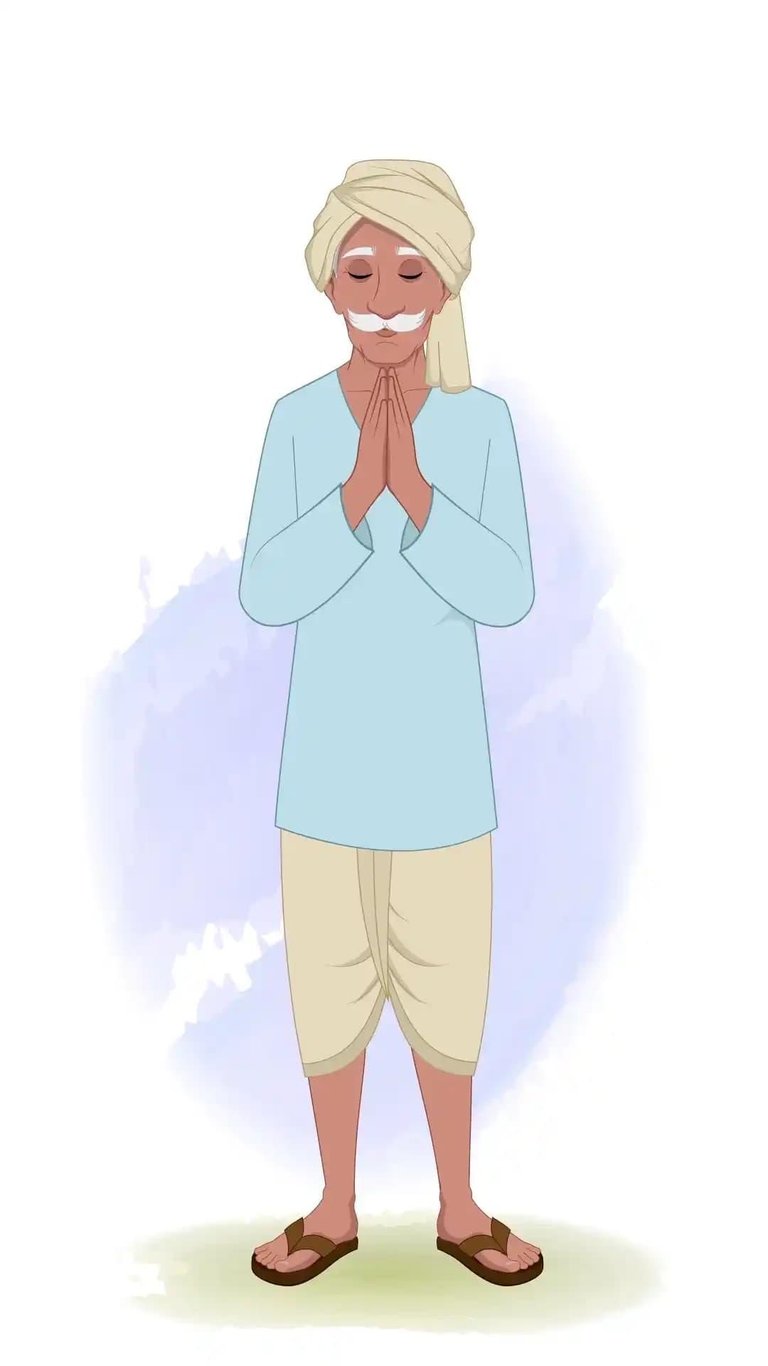 An Indian Old Poor Man Namaste Greeting Animated Vector Cartoon Character AKA Ram prasad