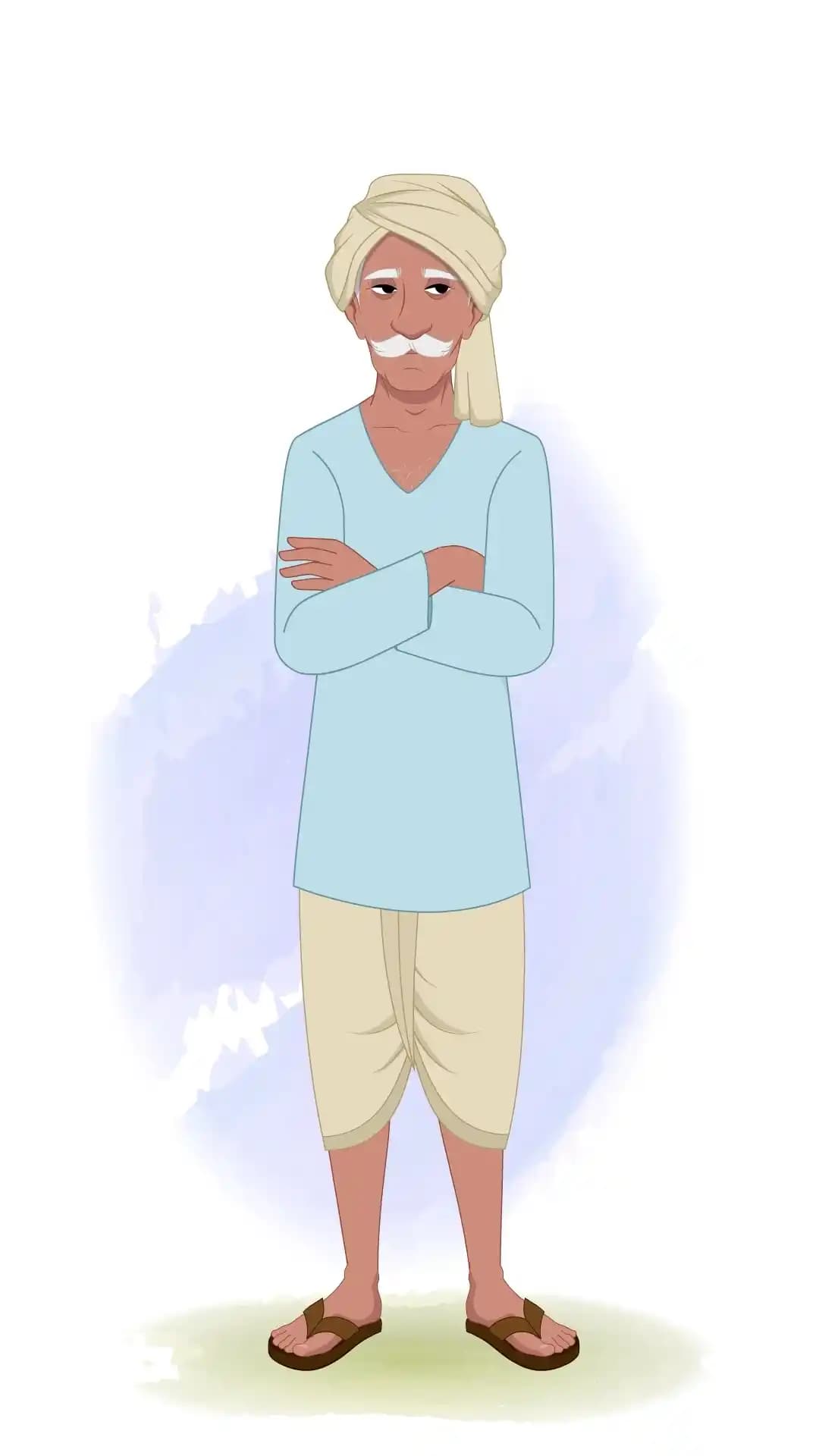 An Indian Old Man Front Annoyed Animated Vector Cartoon Character AKA Ram prasad