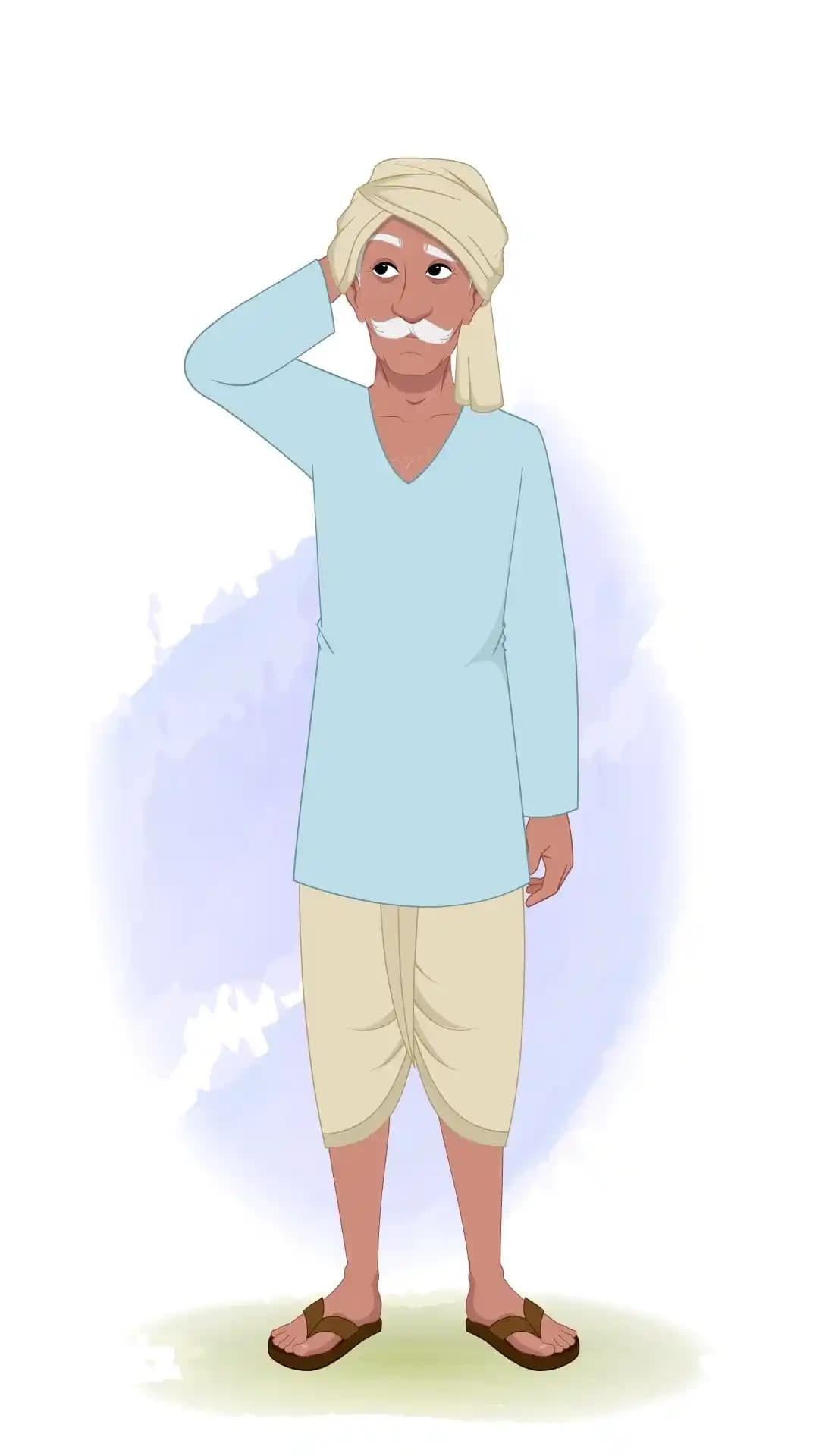 An Indian Confused Old Poor Man Animated Vector Cartoon Character AKA Ram prasad