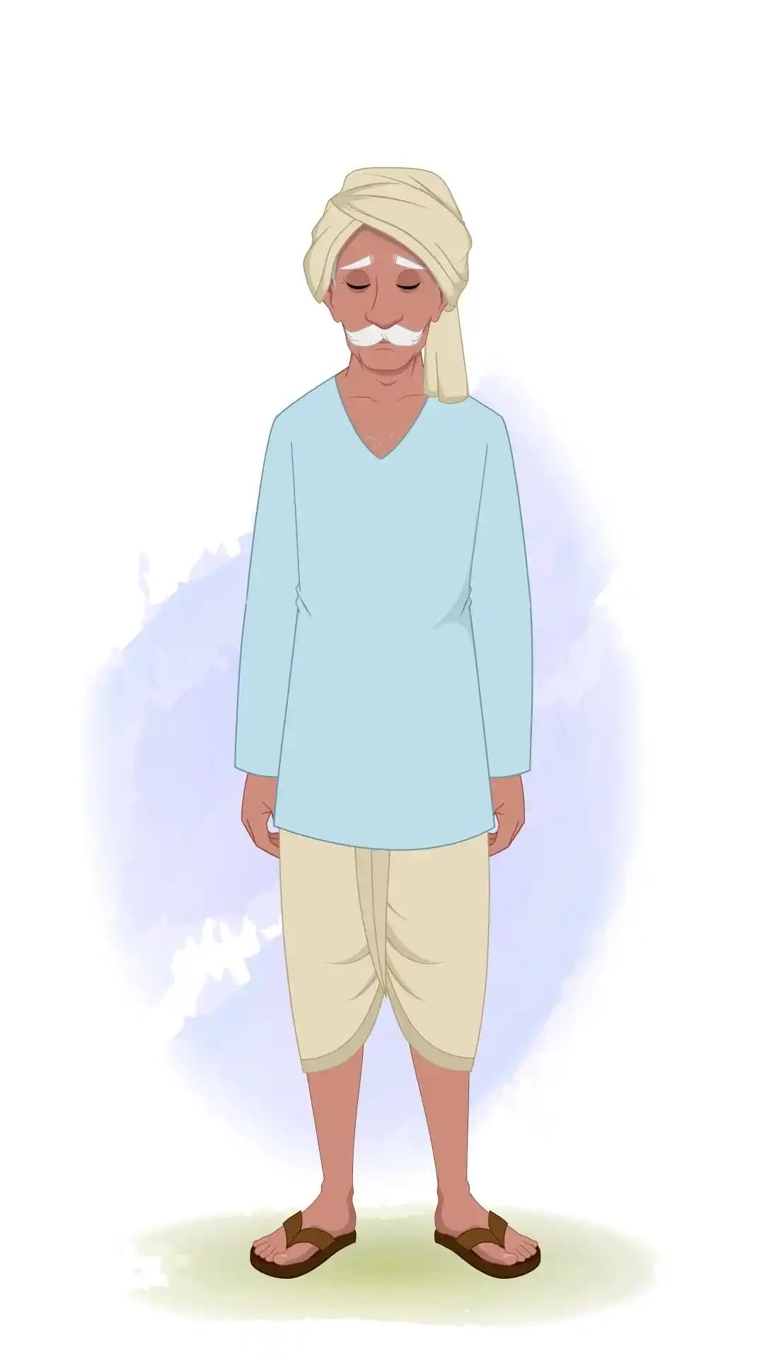 A sad indian old poor man animated vector cartoon character aka ram prasad