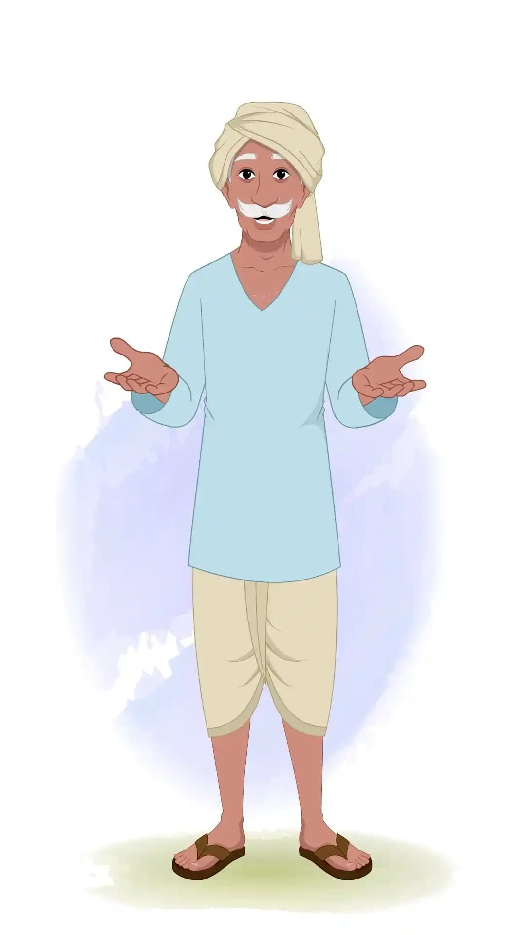 An old indian poor man animated talking pose vector cartoon character AKA ram prasad