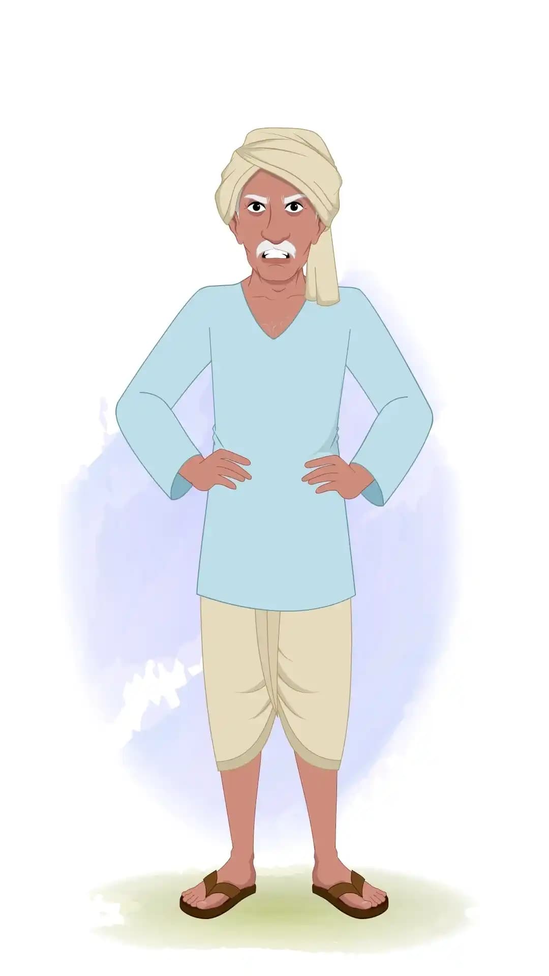 An Angry Indian Old Poor Man Animated Vector Cartoon Character AKA Ram prasad