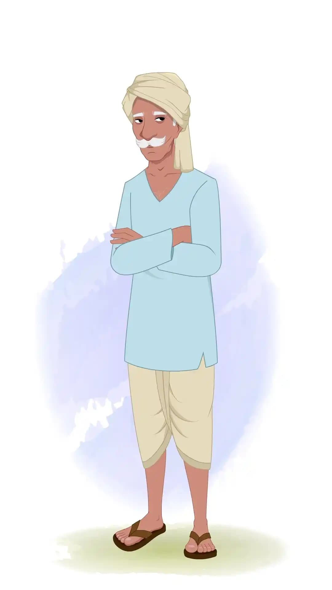 An One Third Annoyed Indian Old Poor Man Animated Vector Cartoon Character AKA Ram prasad