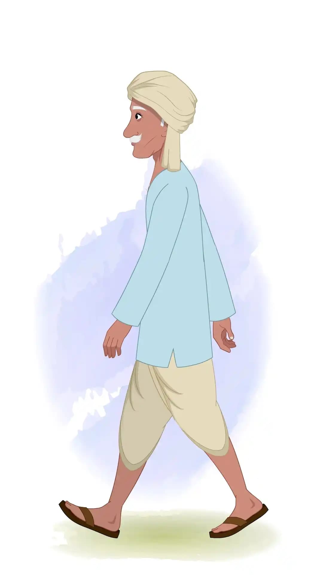An indian old poor man side walk animated vector cartoon character AKA Ram prasad
