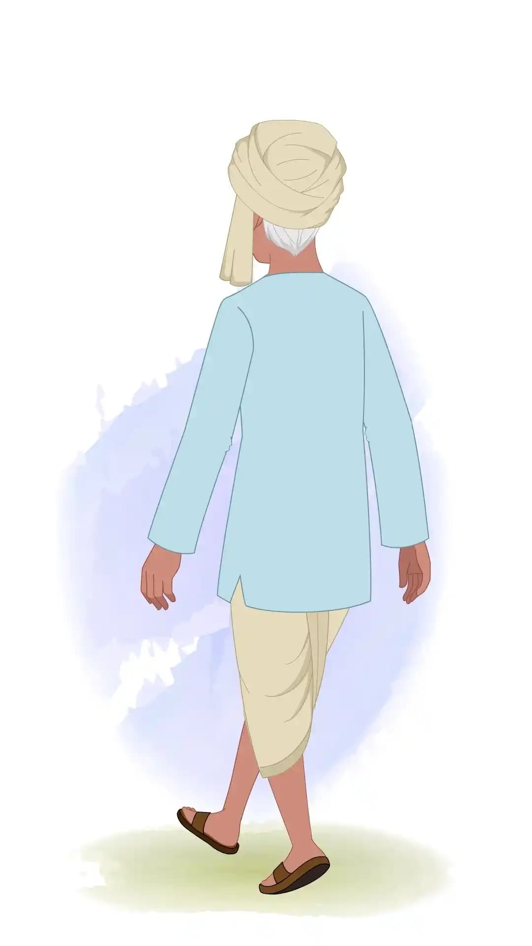 An Indian Old Poor Man Back Third Walk Animated Vector Cartoon Character AKA Ram prasad