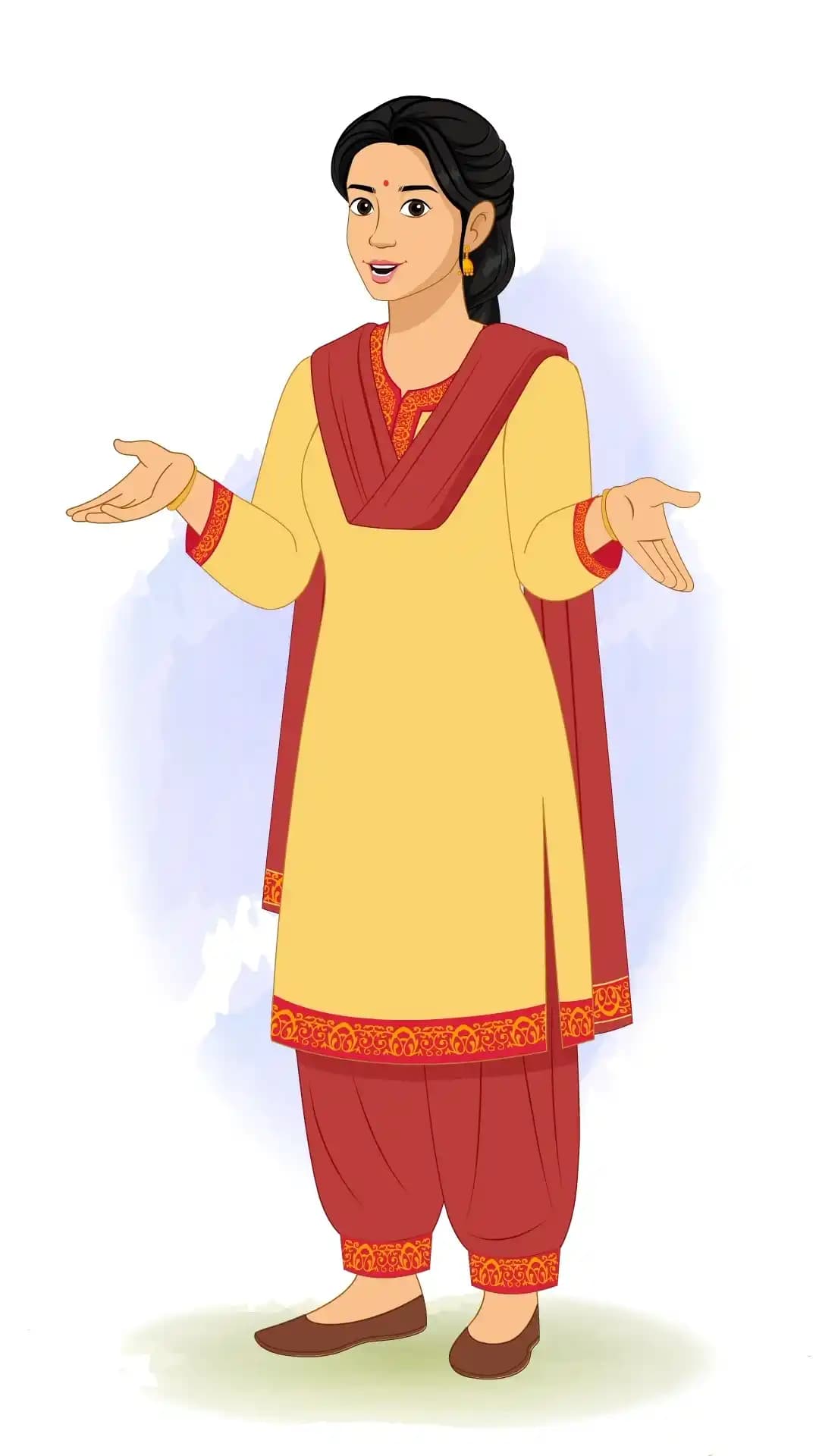 A young Indian woman talking animated vector cartoon character AKA Sapna