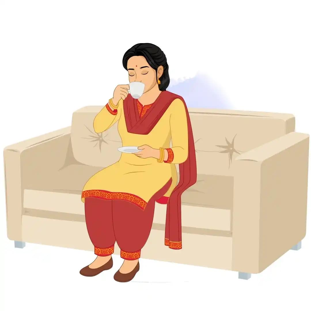 A young Indian woman drinking tea animated character cartoon vector AKA Sapna