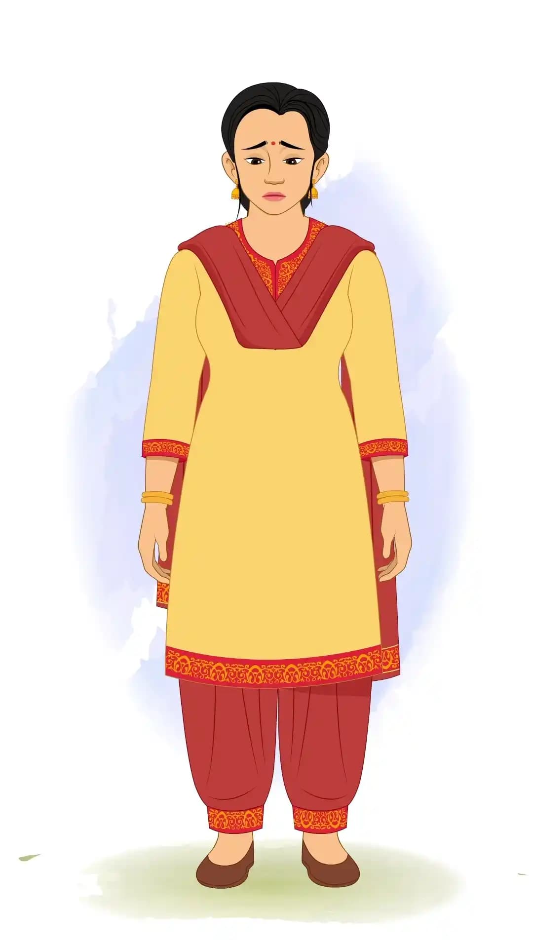 A young Indian sad woman animated character cartoon vector AKA Sapna