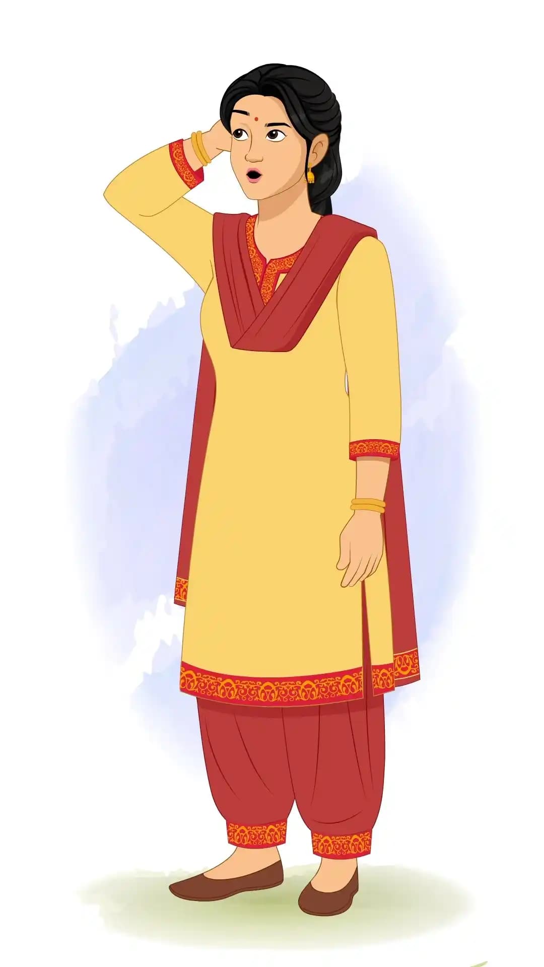 A young Indian confused woman animated character cartoon vector AKA Sapna