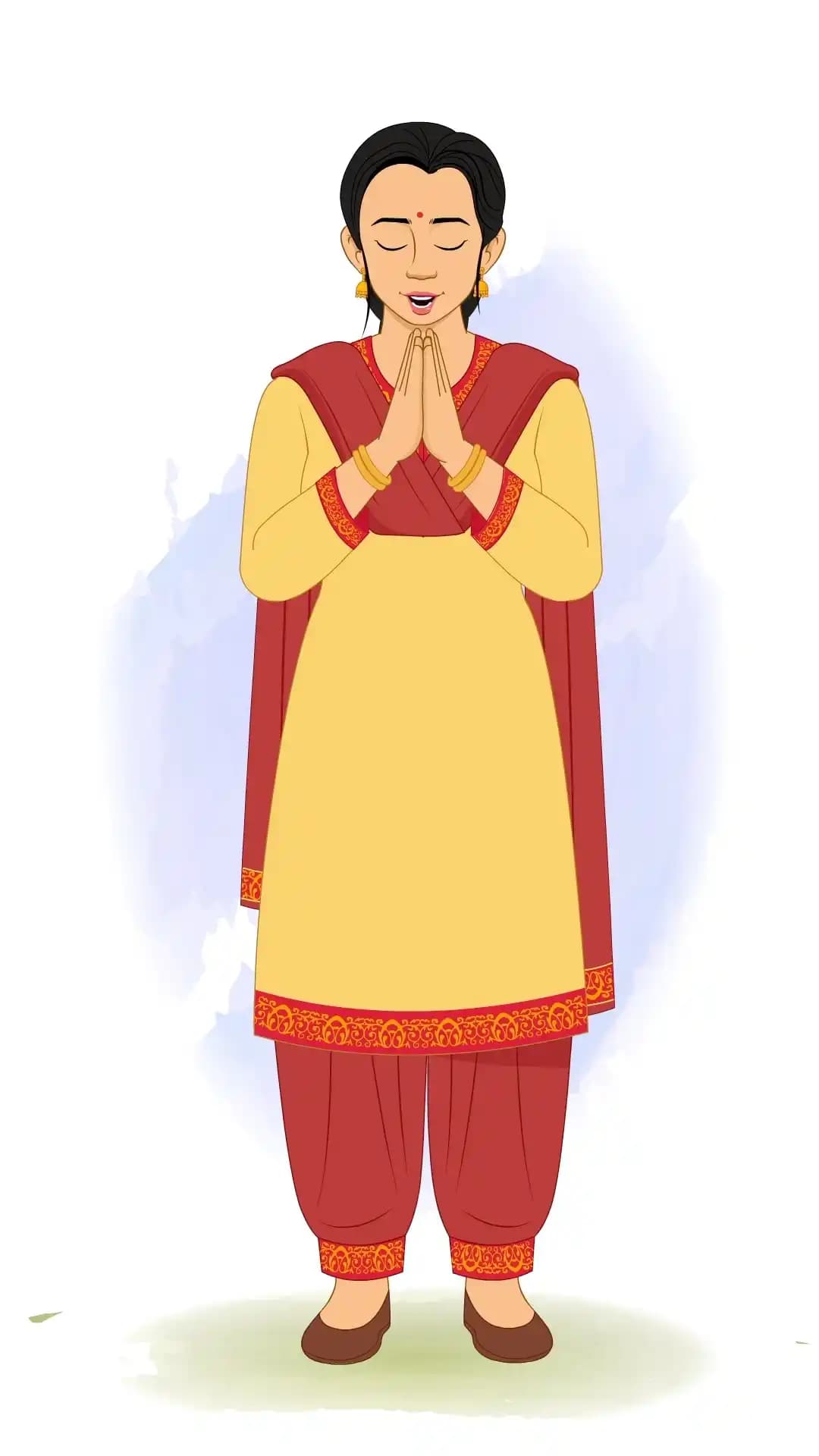 A young Indian woman greeting animated character cartoon vector AKA Sapna