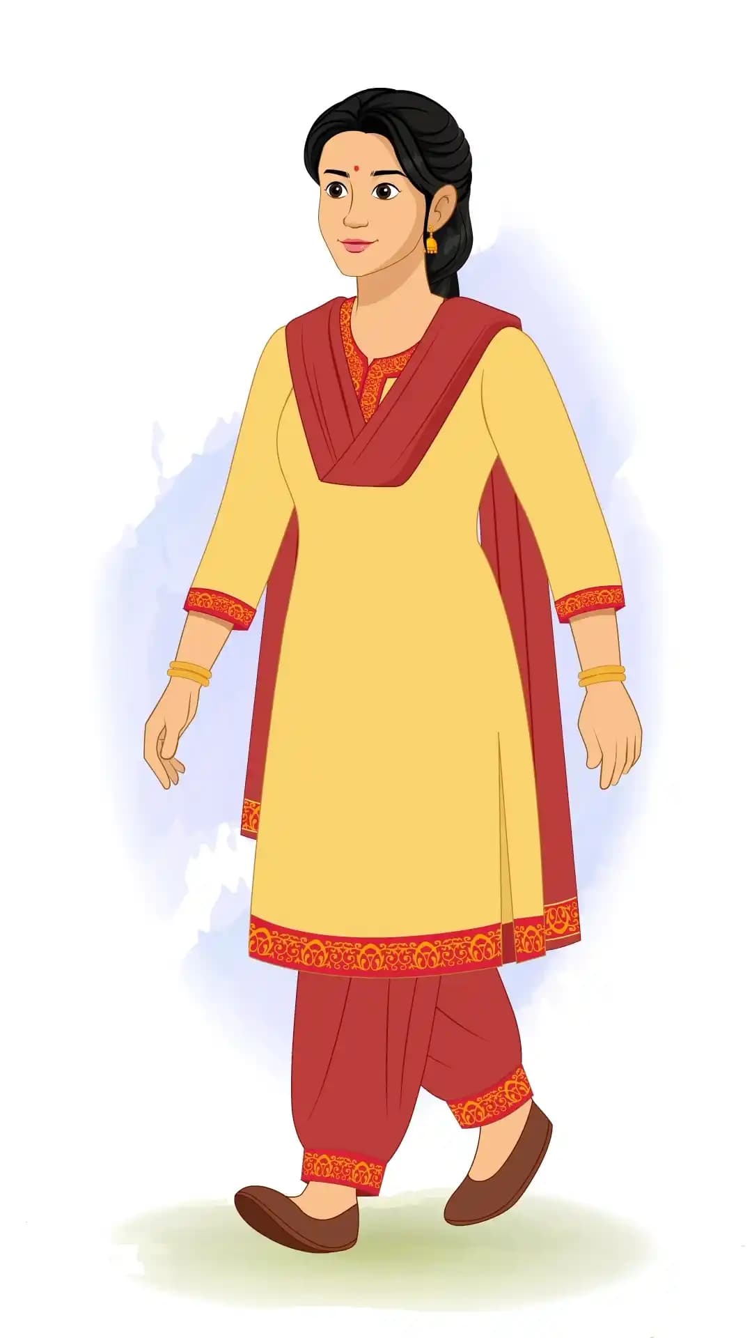 A young Indian woman walking animated character cartoon vector AKA Sapna