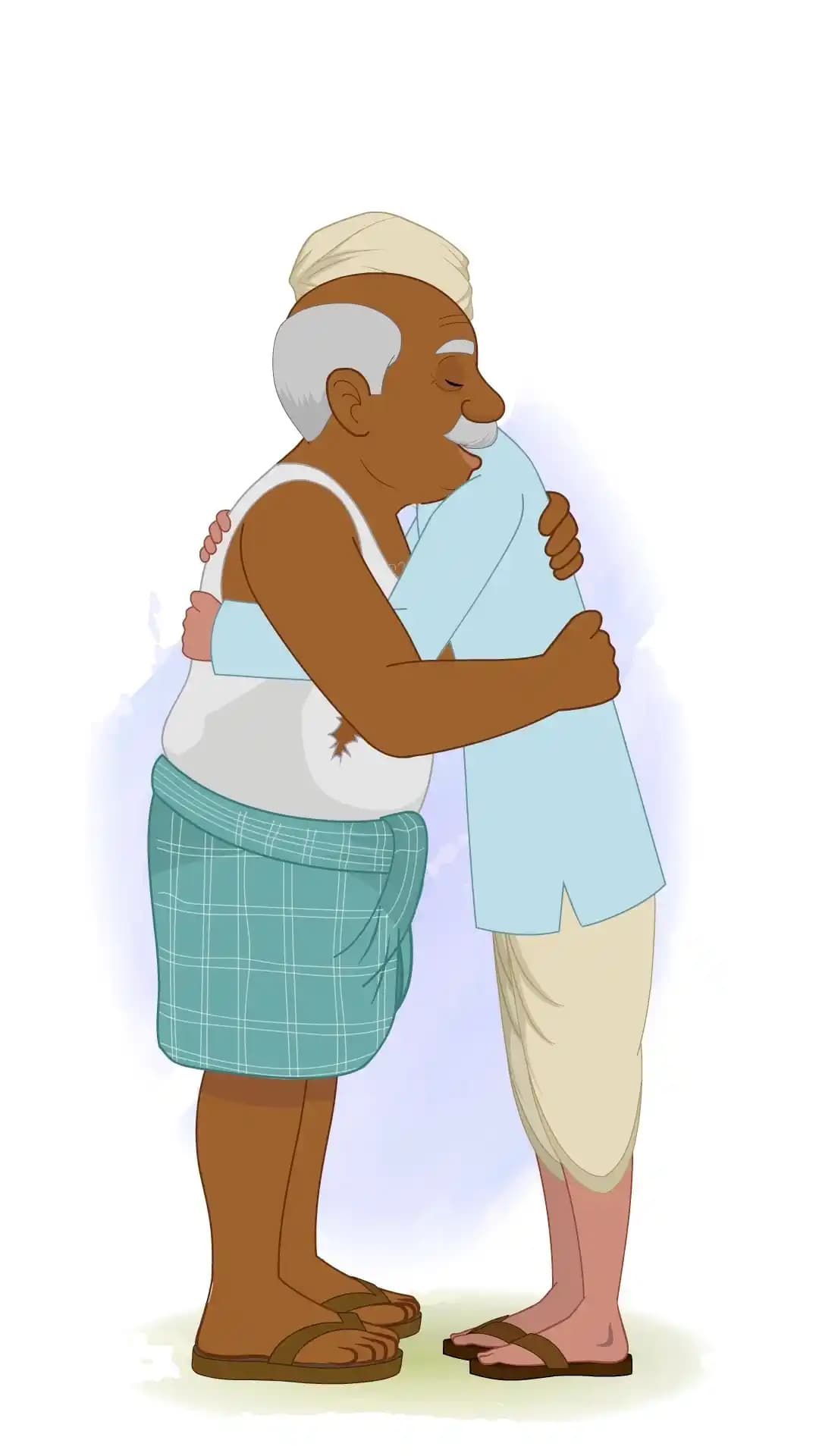 An indian Old Man Side Hug with Kallu Animated Vector Cartoon Character AKA Ram prasad