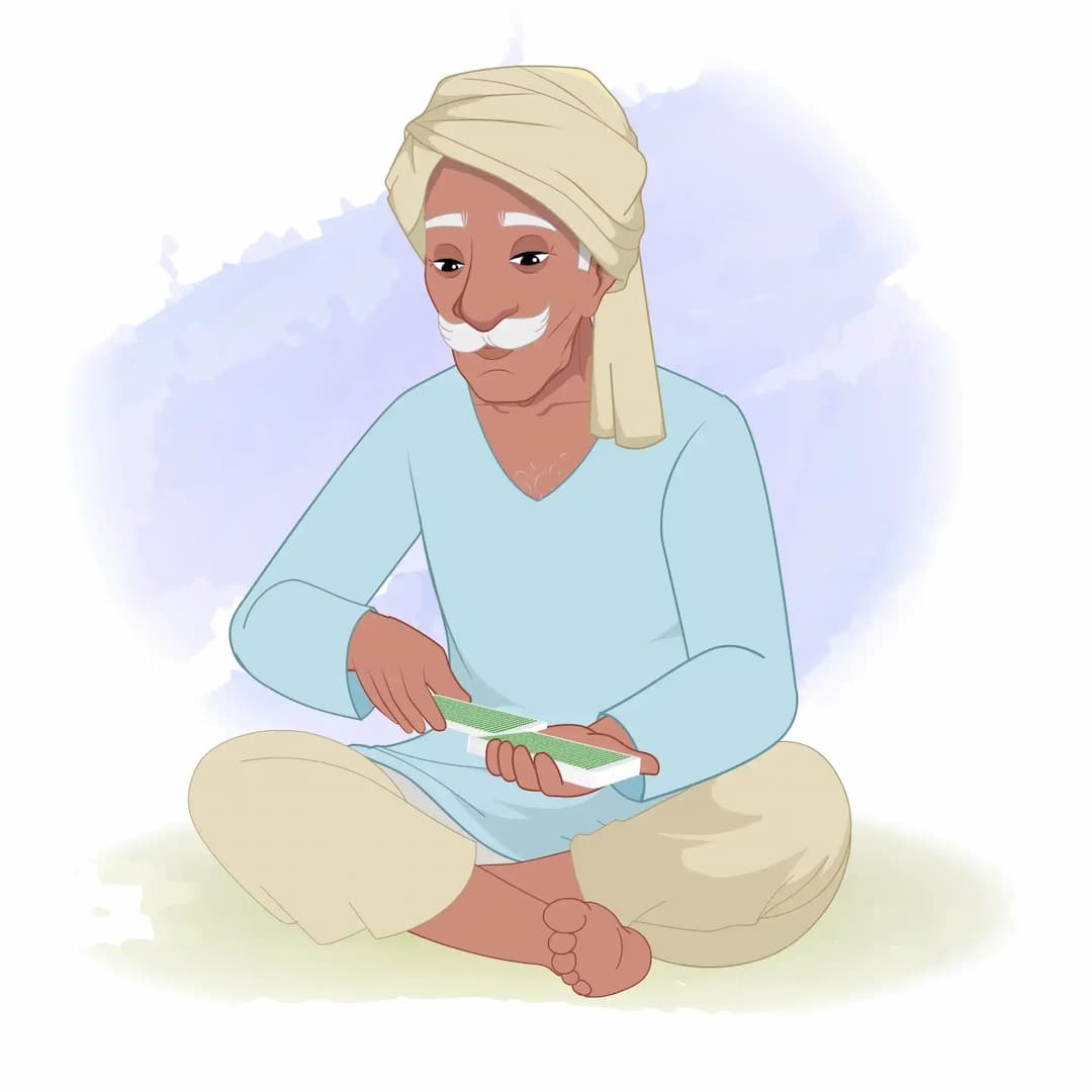 An Indian Old Man Shuffling Cards Animated Vector Cartoon Character AKA Ram prasad