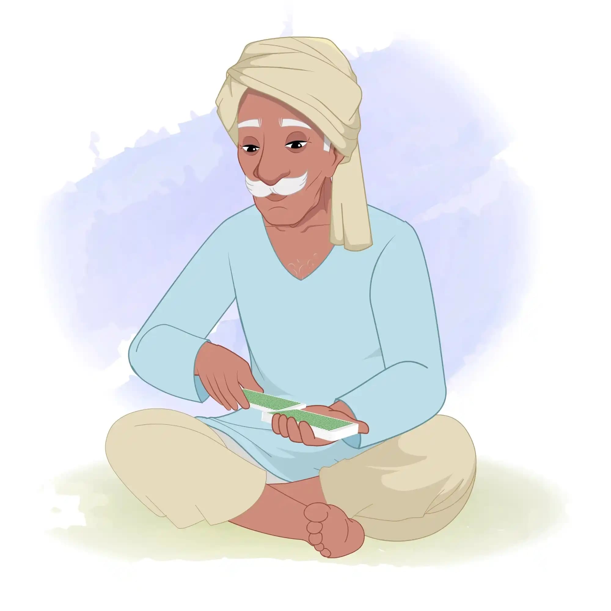 An Indian Old Man Shuffling Cards Animated Vector Cartoon Character AKA Ram prasad