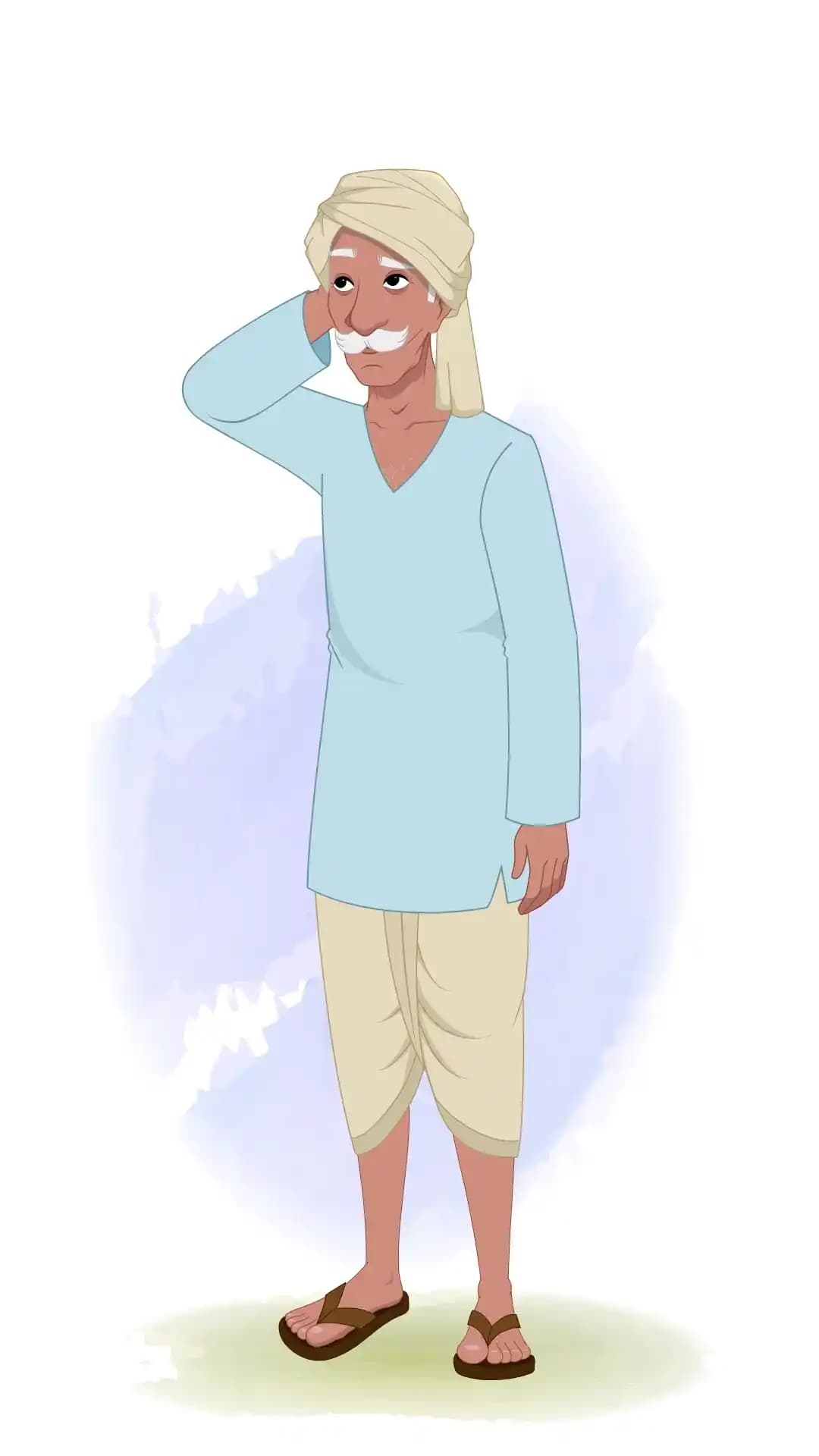 An Indian Old Poor Man Confused One Third Animated Vector Cartoon Character AKA Ram prasad