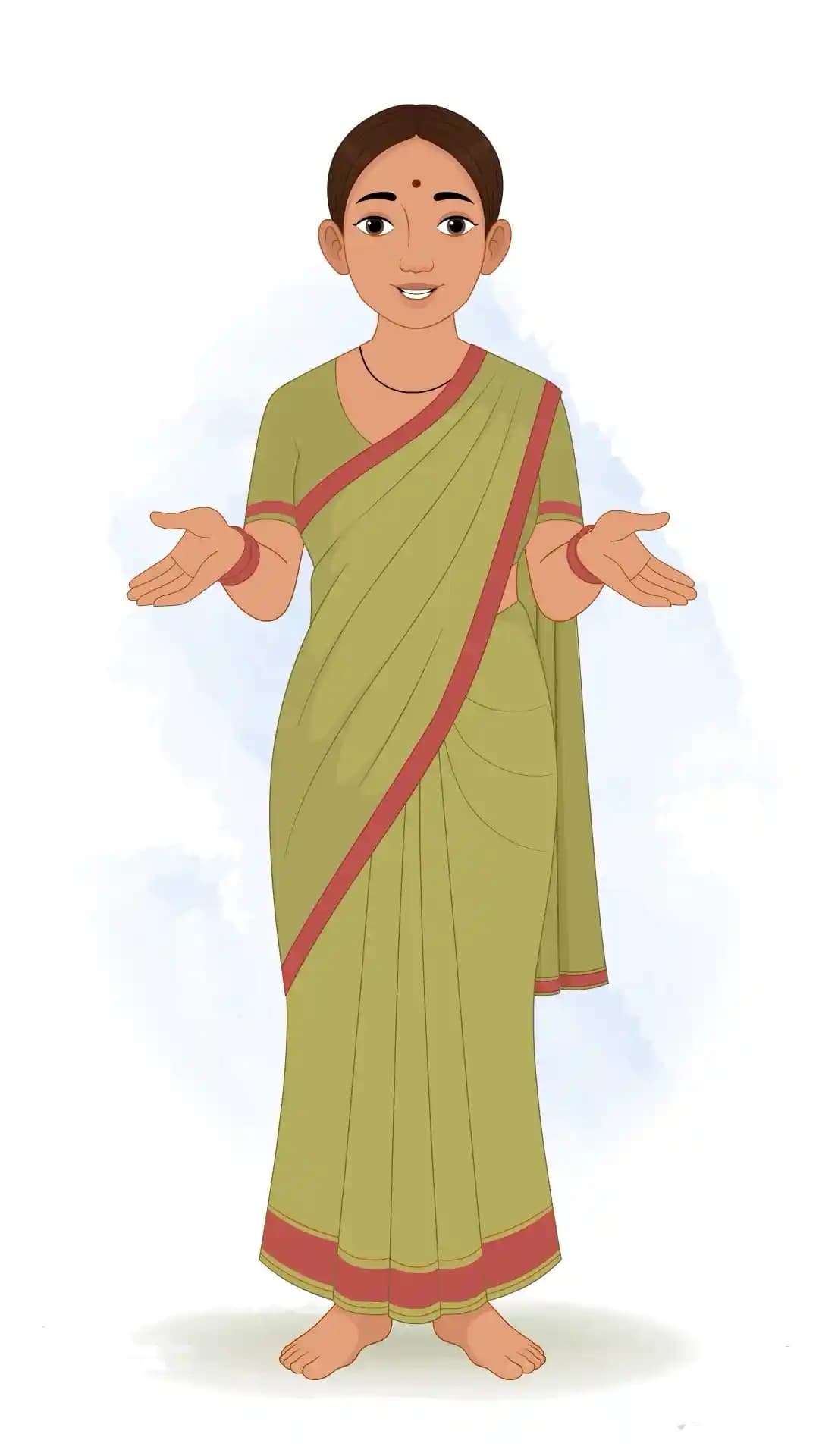 An Indian Palace Maid Front Talking Animated Vector Cartoon Character AKA Bhagwati