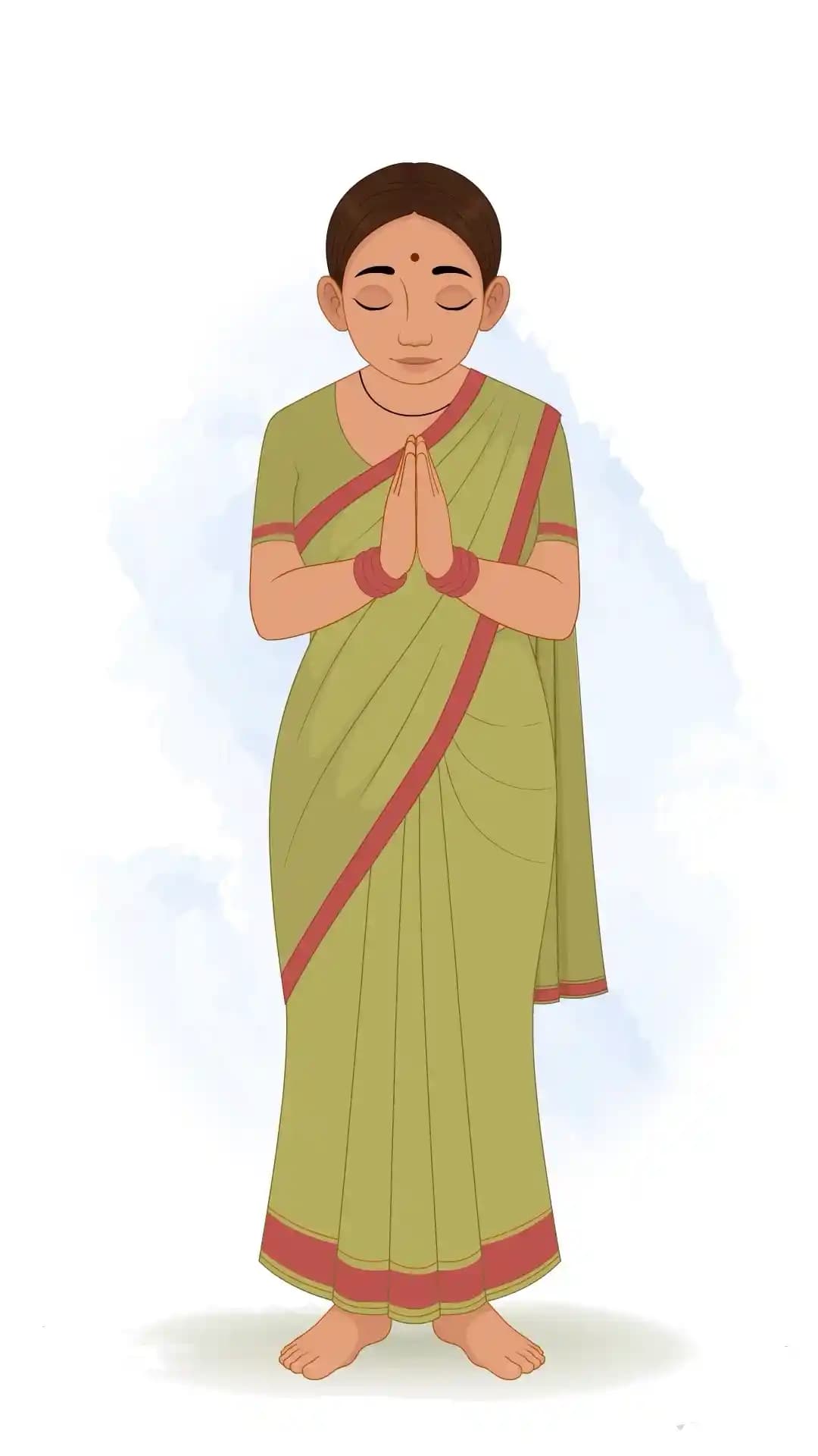 An Indian Palace Maid Namaste Greeting Animated Vector Cartoon Character AKA Bhagwati