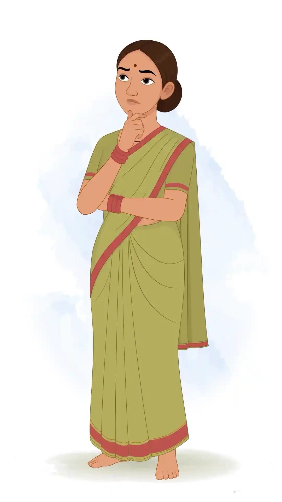 An Indian Palace Maid Confused Animated Vector Cartoon Character AKA Bhagwati