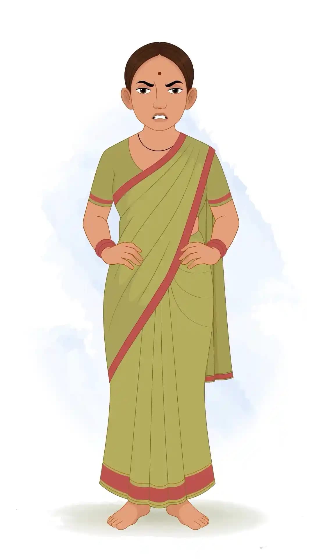 An Angry Indian Palace Maid Animated Vector Cartoon Character AKA Bhagwati