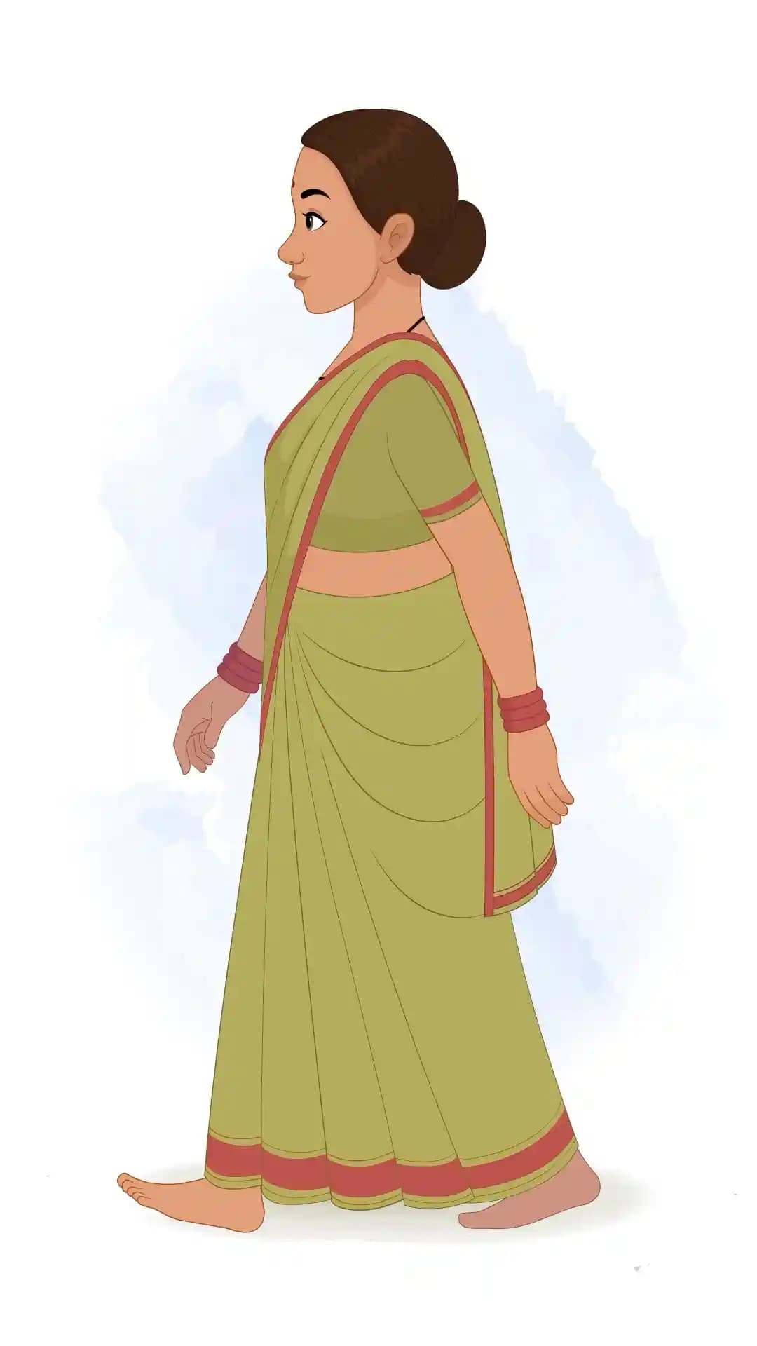 An Indian Palace Maid Side Walk Animated Vector Cartoon Character AKA Bhagwati