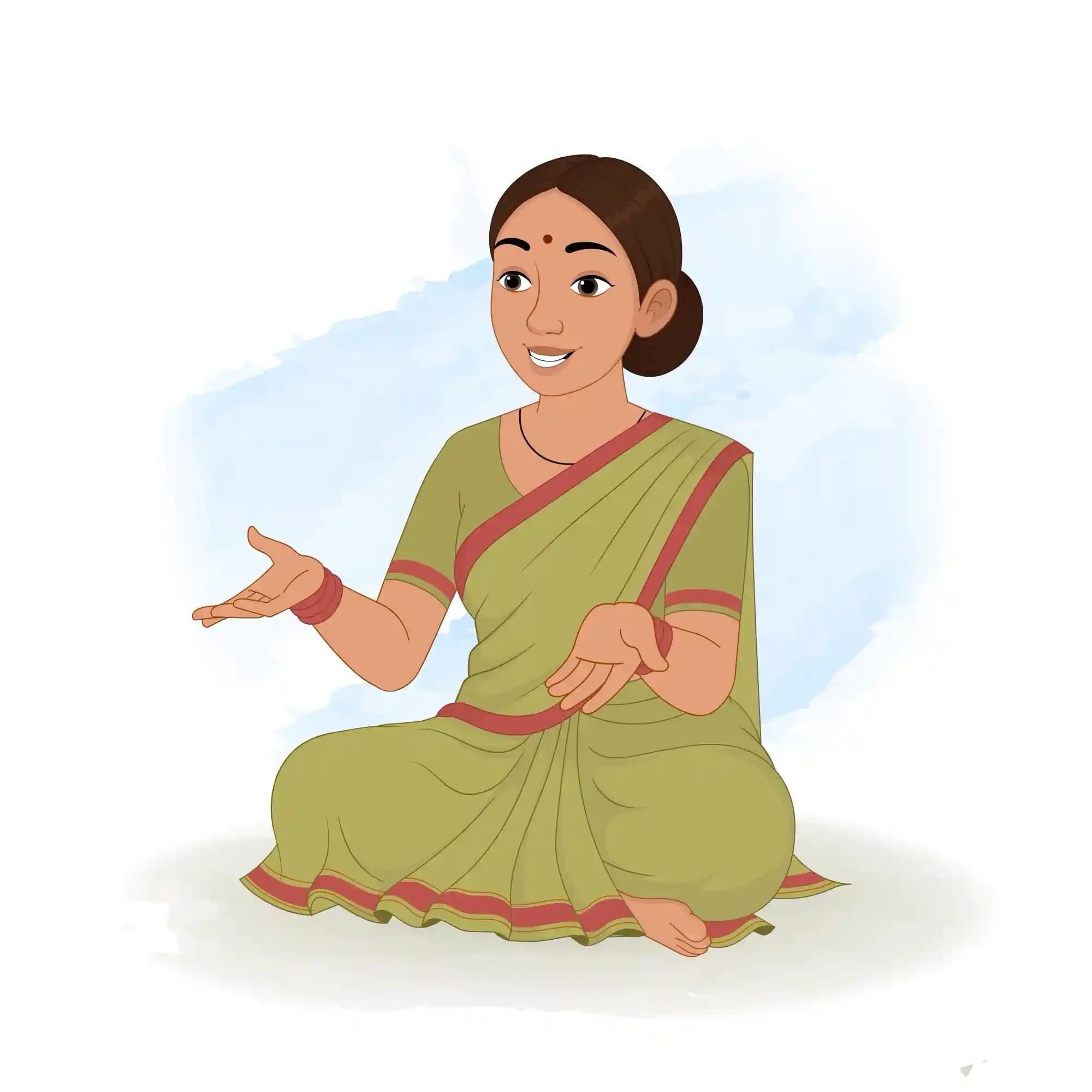 An Indian Palace Maid Sitting Talking Animated Vector Cartoon Character AKA Bhagwati