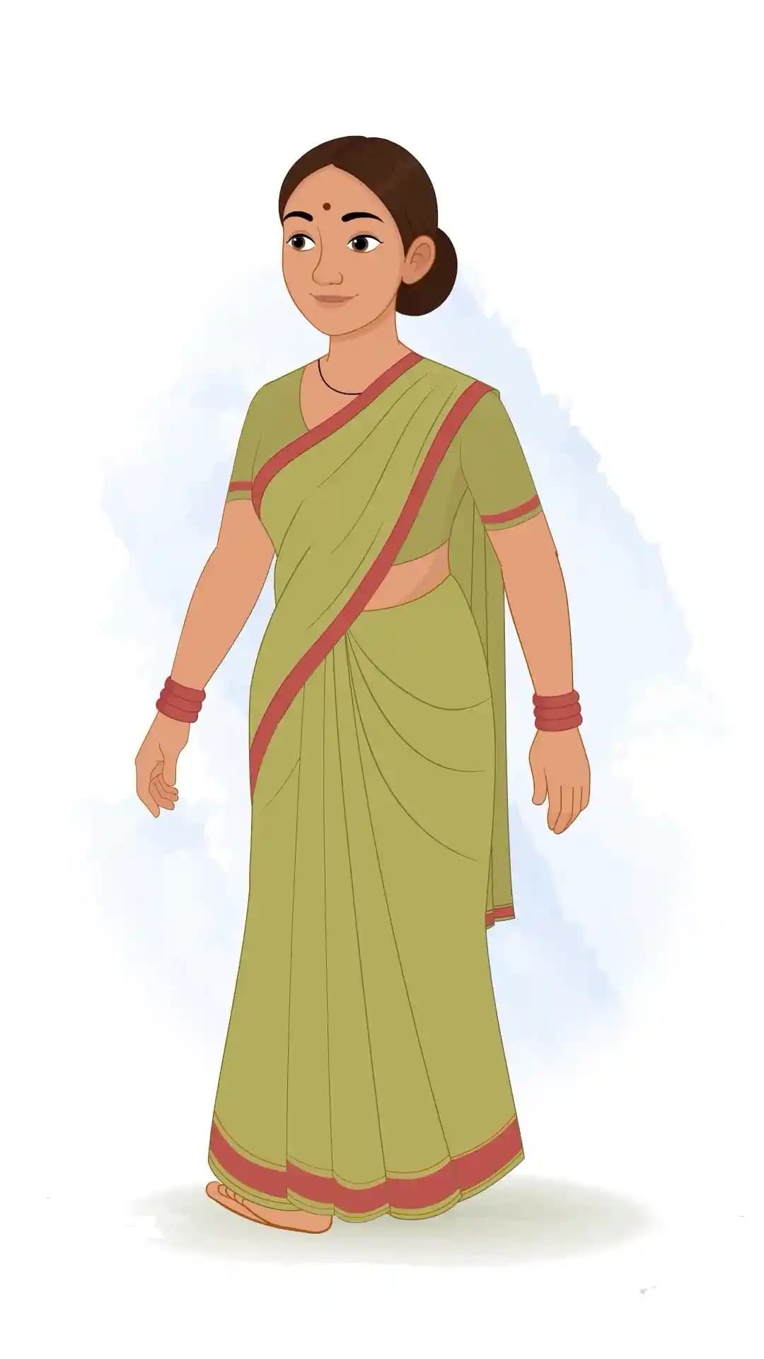 An Indian Palace Maid One Third Walk Animated Vector Cartoon Character AKA Bhagwati