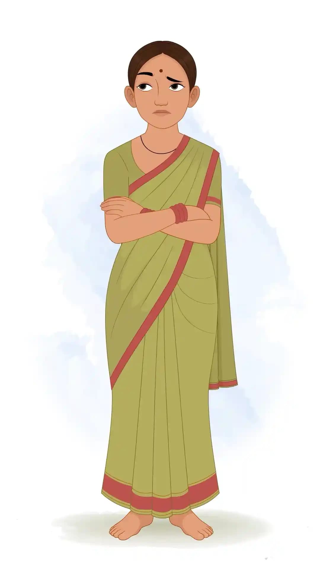 An Indian Palace Maid Sad Animated Vector Cartoon Character AKA Bhagwati