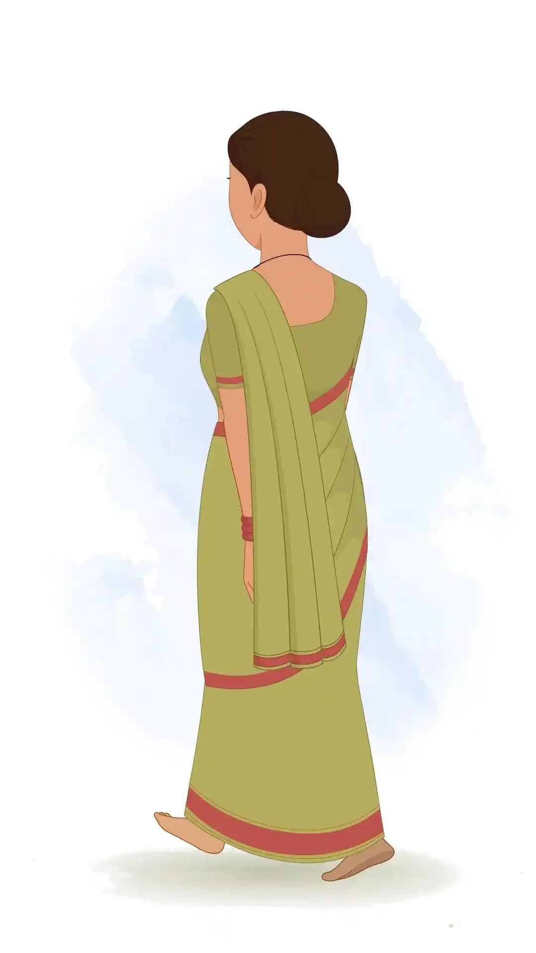 An Indian Palace Maid Back Third Walk Animated Vector Cartoon Character AKA Bhagwati