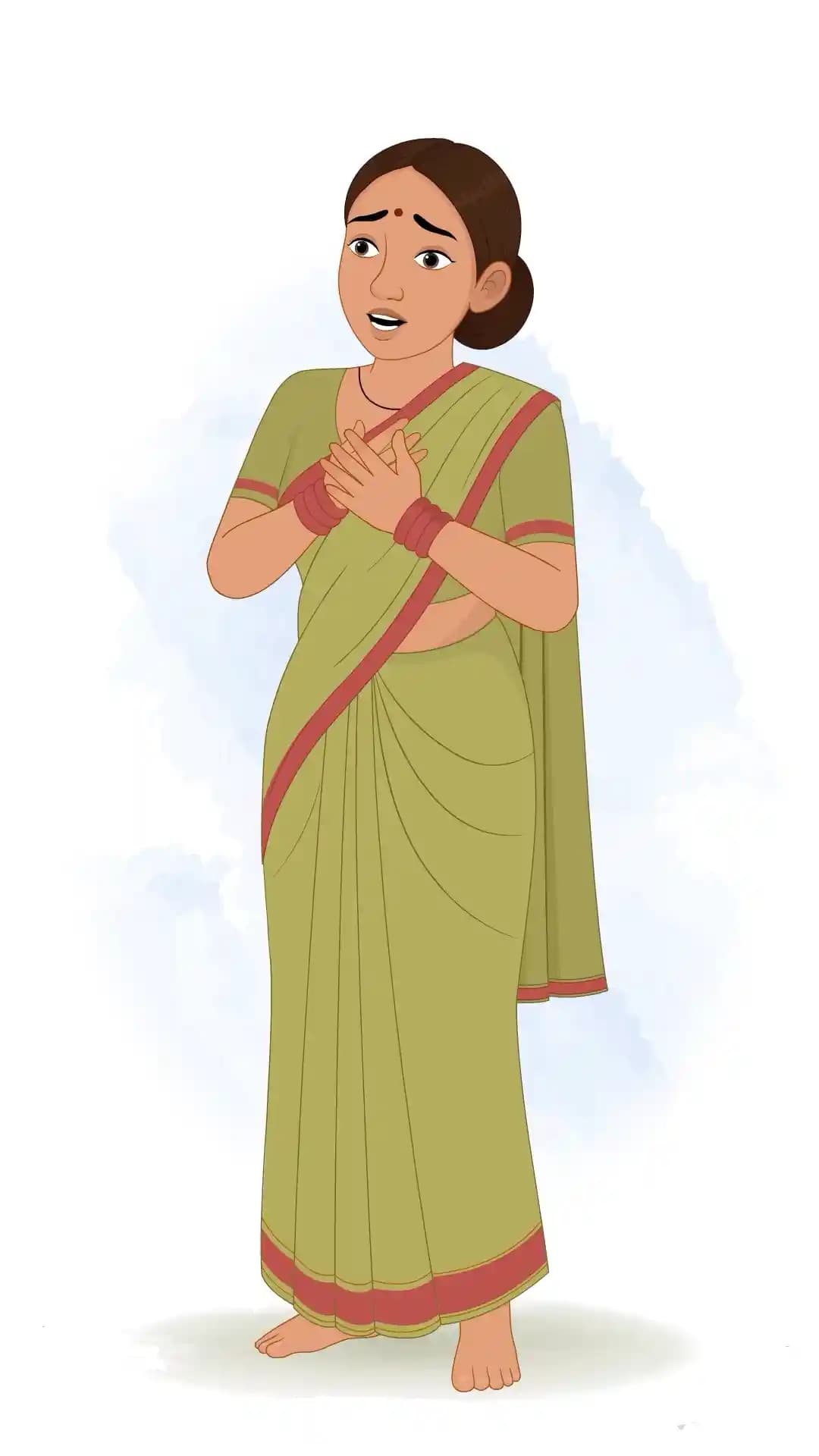 An Indian Palace Maid Frightened Pose Animated Vector Cartoon Character AKA Bhagwati
