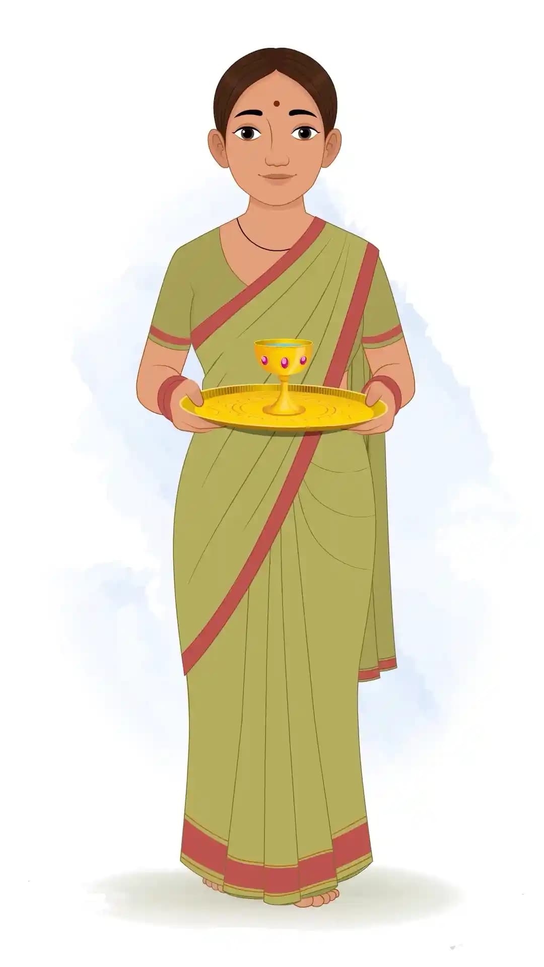 An Indian Palace Maid Walking with Water Glass Animated Vector Cartoon Character AKA Bhagwati
