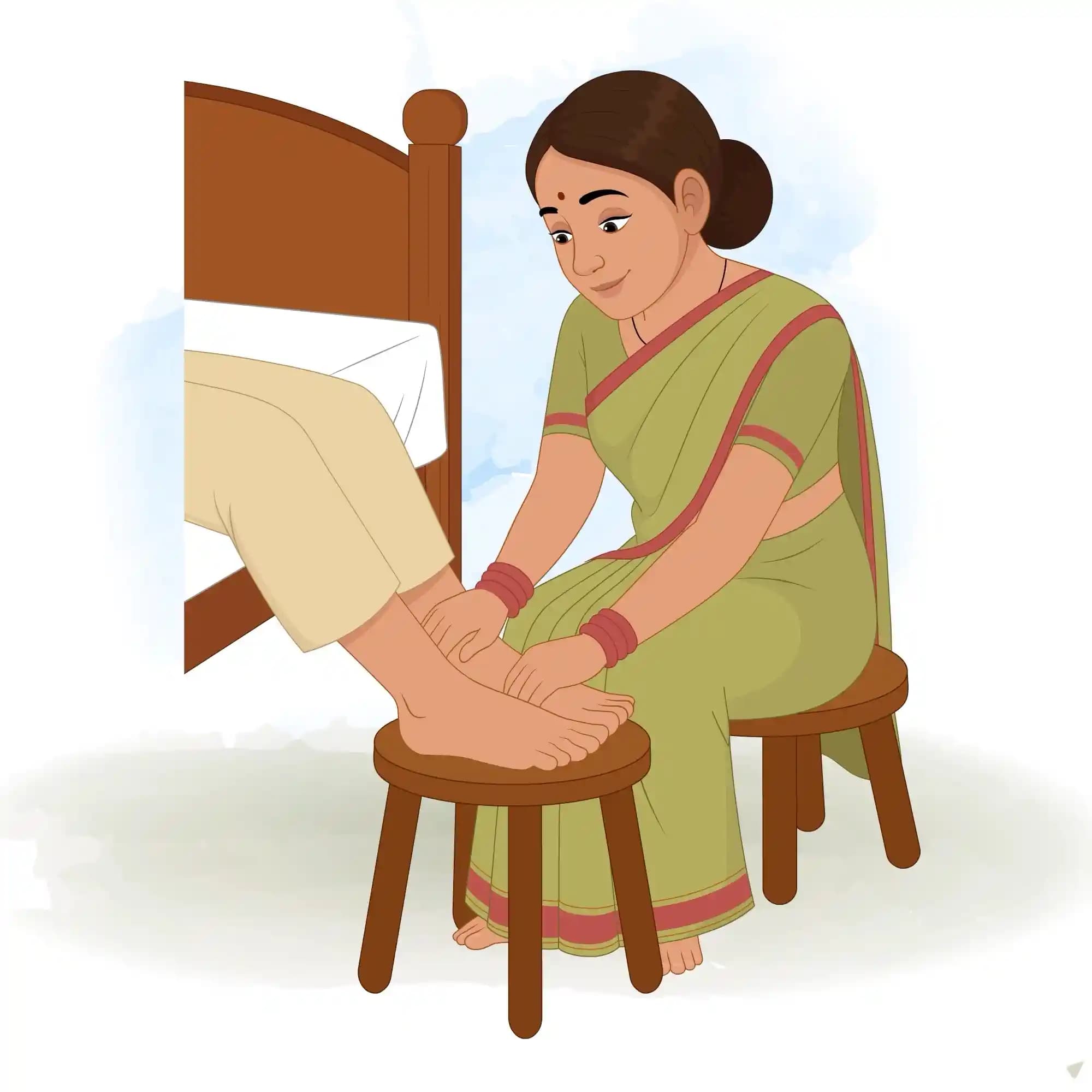 An Indian Palace Maid Performing Foot Massage Animated Vector Cartoon Character AKA Bhagwati
