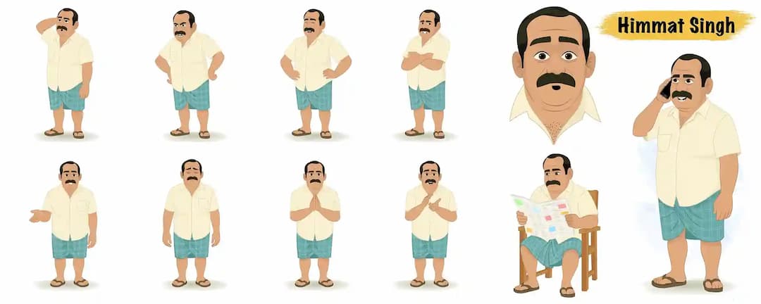 Indian Man in Lungi Animated Vector Cartoon Character AKA Himmat Singh