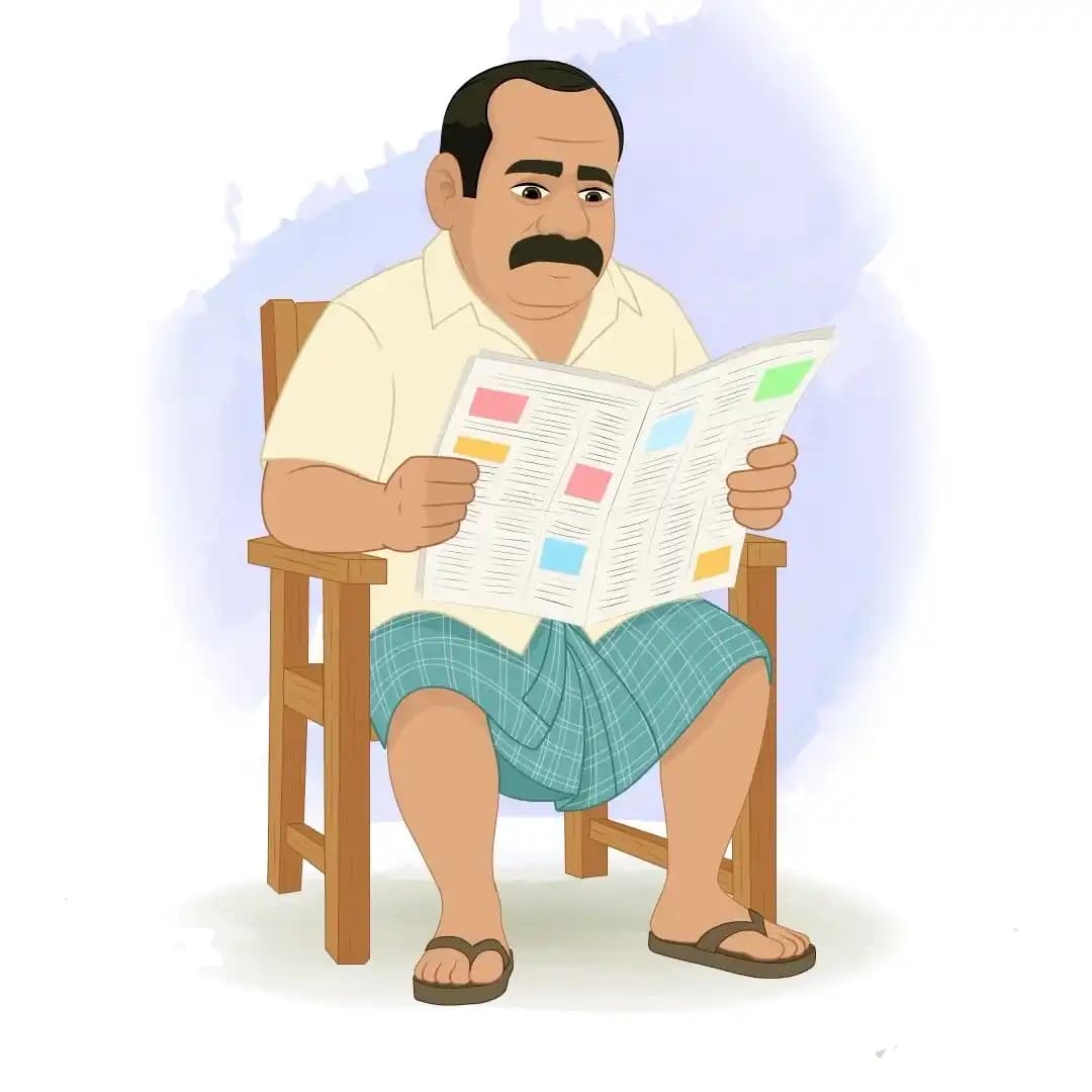 An Indian Man Reading Newspaper Animated Vector Cartoon Character AKA himmat singh