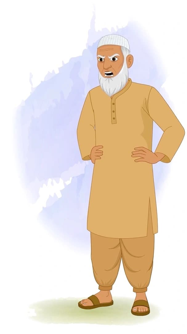 An old muslim man angrily talking animated vector cartoon character AKA Abdul Chacha
