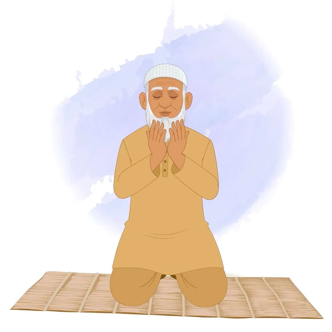 An old muslim man reading namaz animated vector cartoon character AKA Abdul Chacha