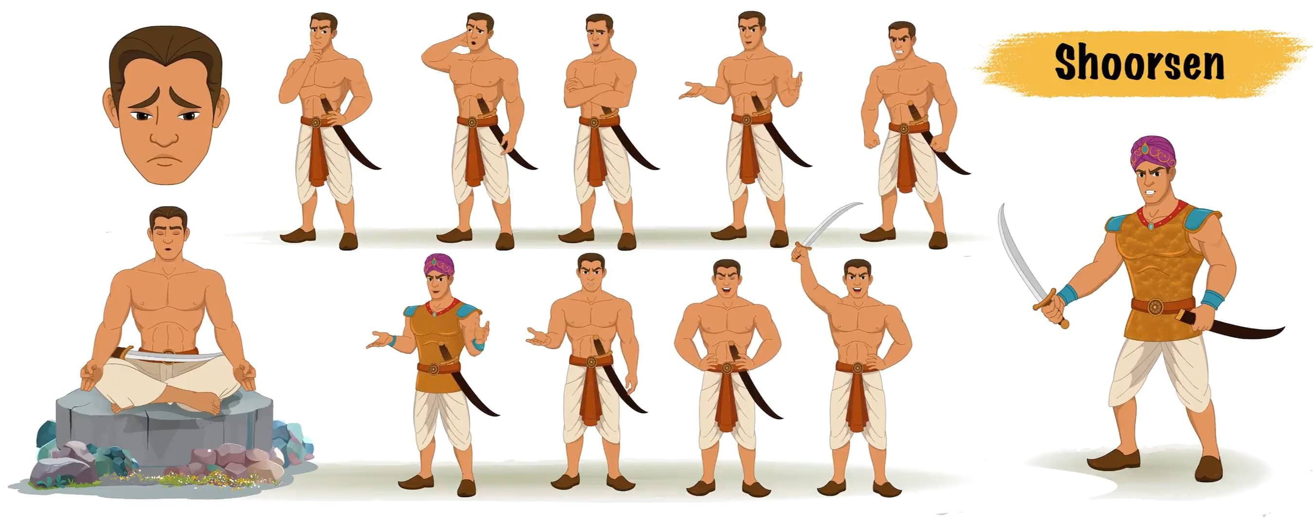 Muscular Indian warrior animated vector cartoon character AKA Shoorsen