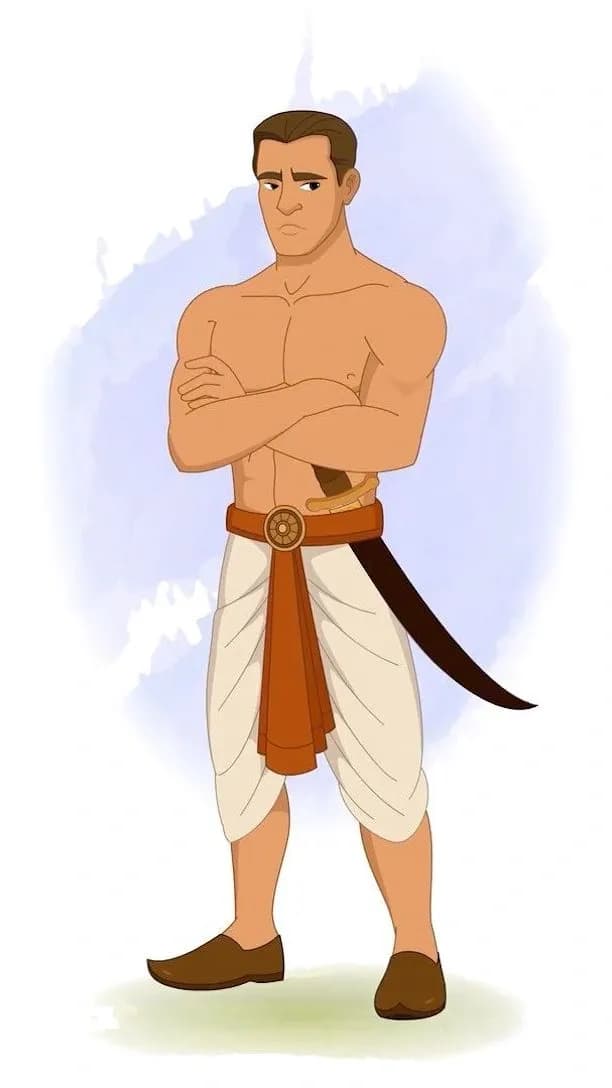 A muscular Indian annoyed warrior animated vector cartoon character AKA Shoorsen