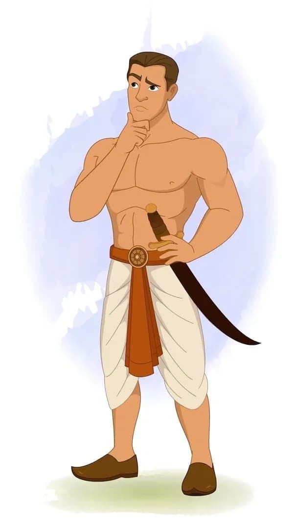 A muscular Indian thinking warrior animated vector cartoon character AKA Shoorsen