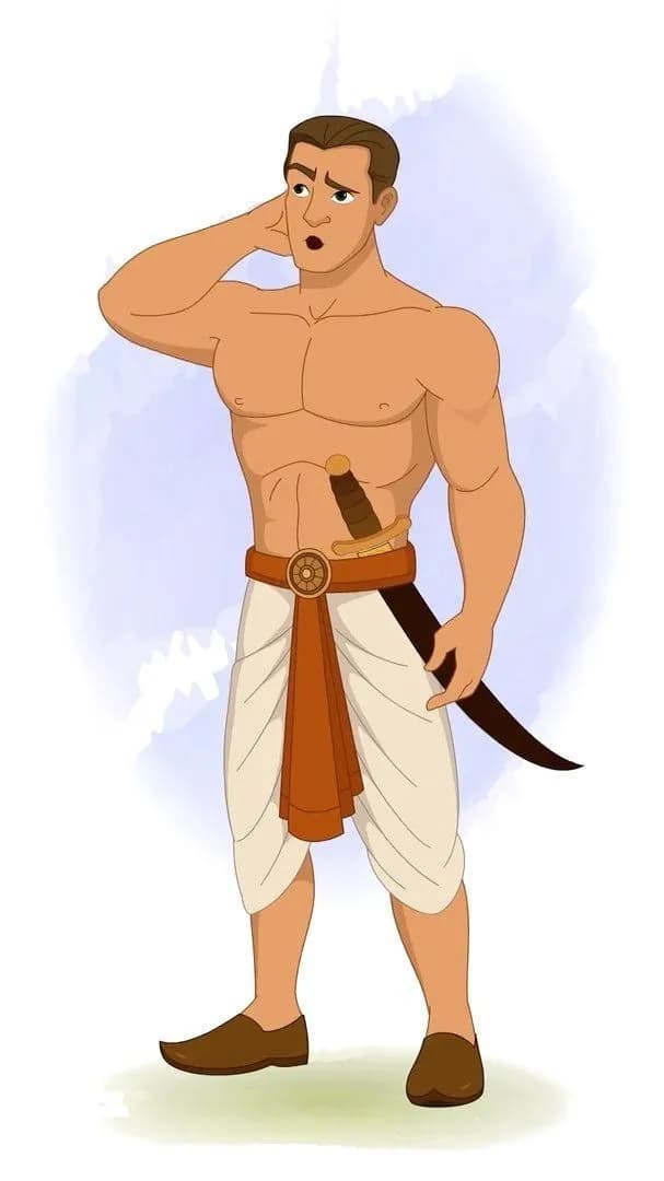 A muscular Indian confused warrior animated vector cartoon character AKA Shoorsen
