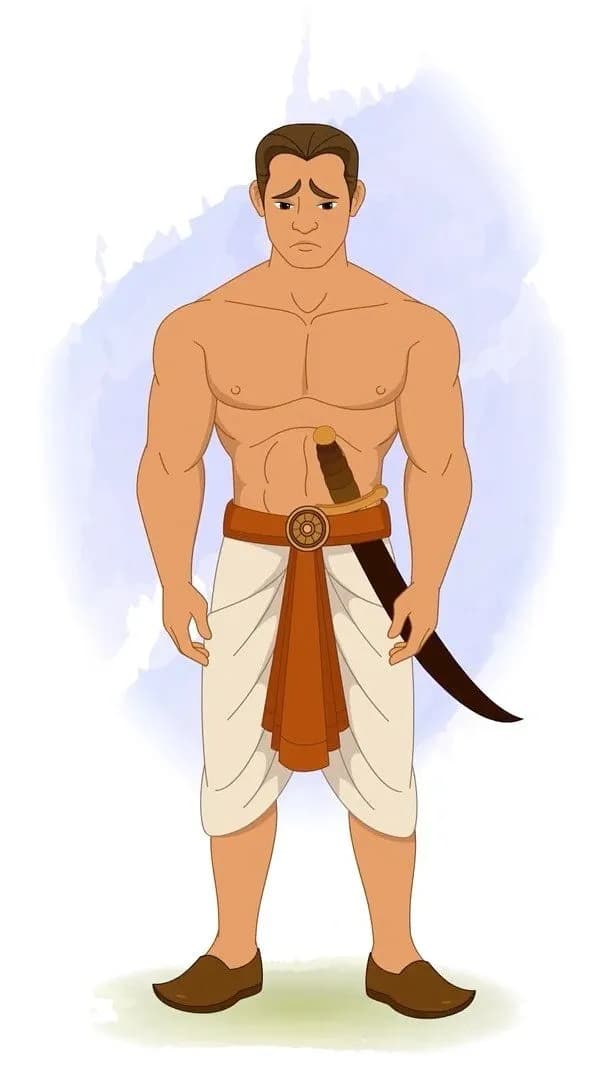 A muscular Indian sad warrior animated vector cartoon character AKA Shoorsen