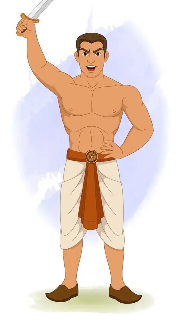 A muscular Indian celebrating victory warrior animated vector cartoon character AKA Shoorsen